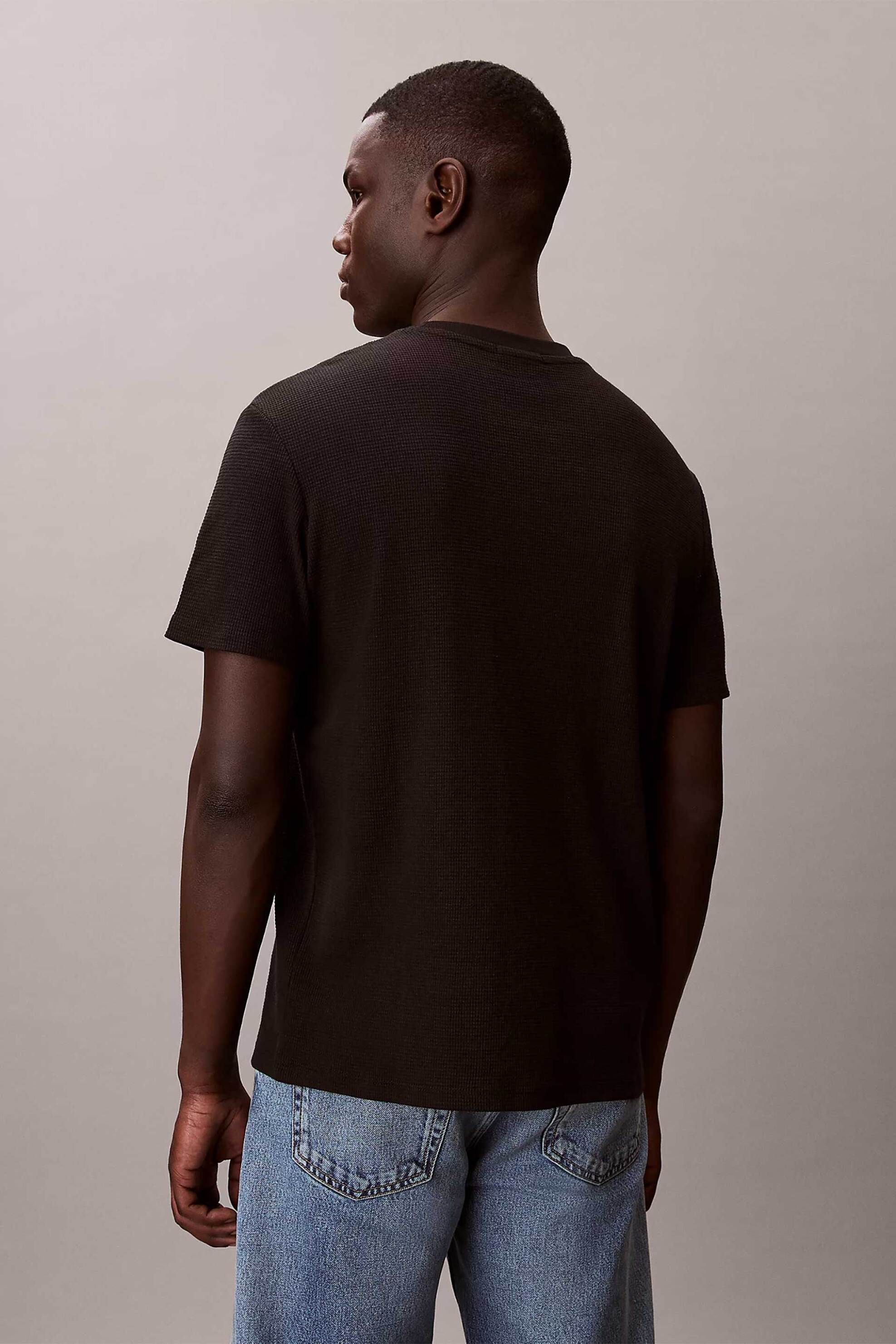 Calvin Klein Jeans Ανδρικό T-Shirt με Λογότυπο Και Waffle Pattern Regular Fit - Lv04Rd008G Μαύρο