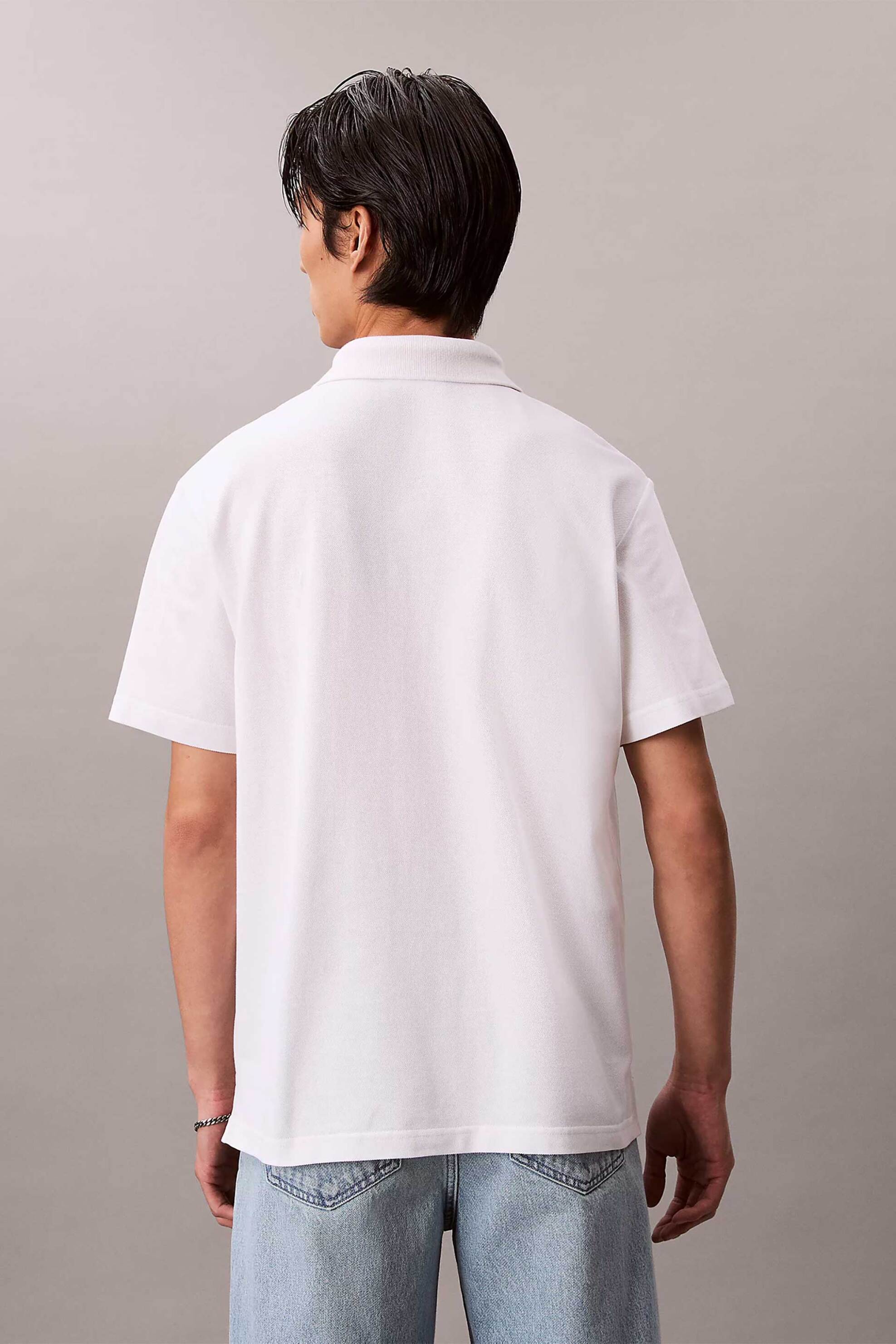Calvin Klein Jeans Ανδρική Μπλούζα Πόλο Πικέ Κοντομάνικη με Κεντημένο Λογότυπο Regular Fit - Lv04Rf209G Λευκό