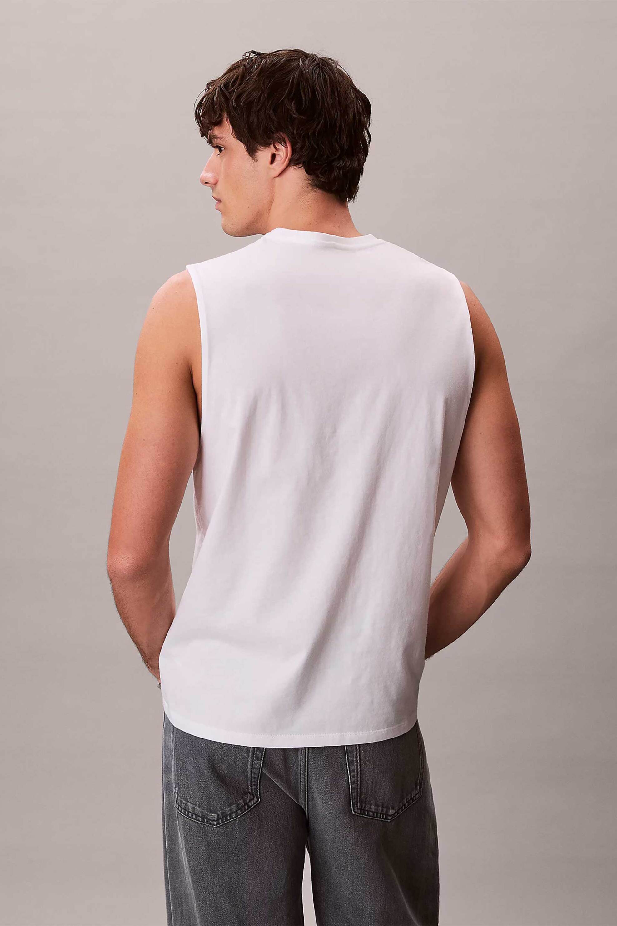 Calvin Klein Jeans Ανδρική Αμάνικη Μπλούζα Relaxed Fit - Lv04Rf273G Λευκό