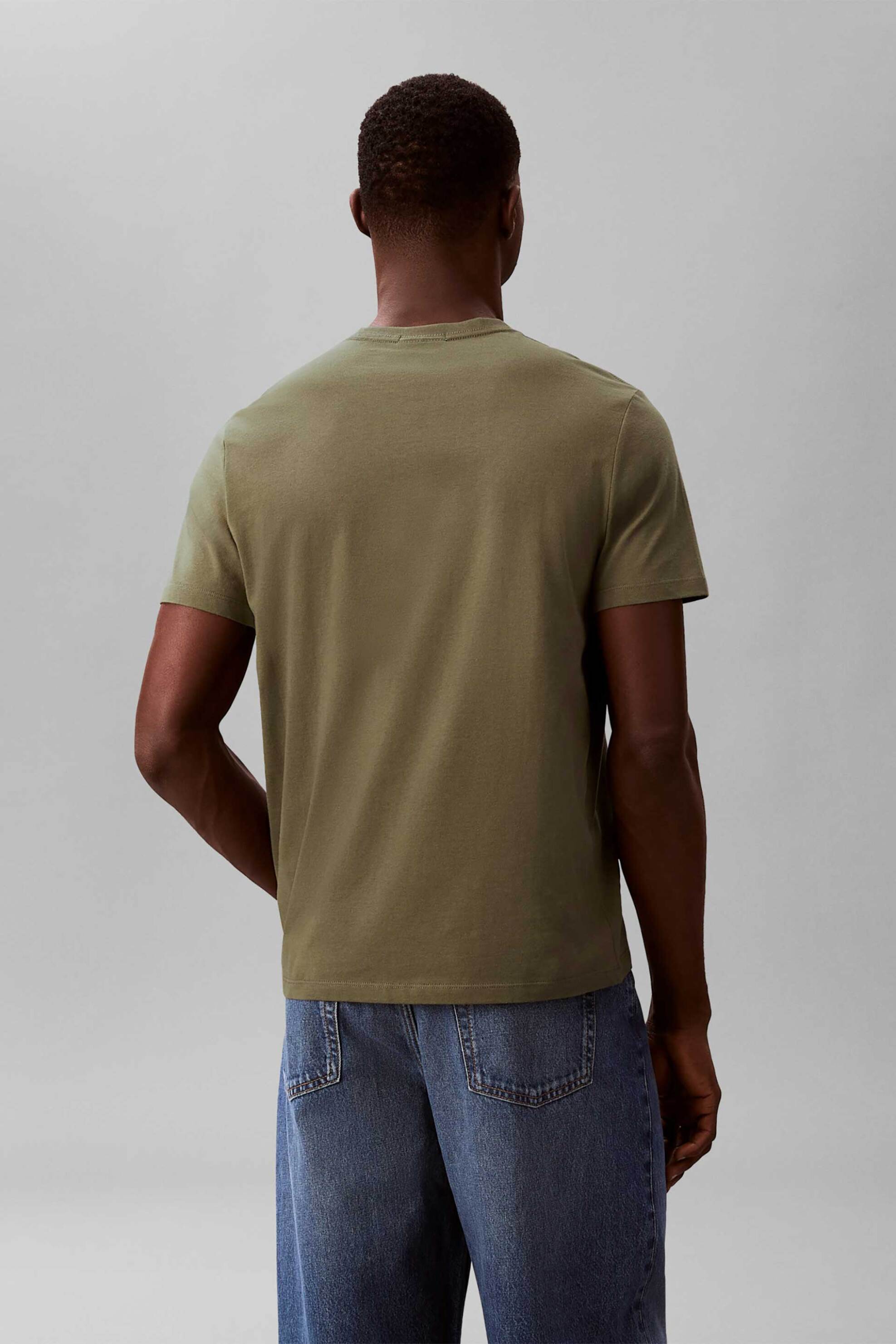 Calvin Klein Jeans Ανδρικό T-Shirt Μονόχρωμο με Λογότυπο Regular Fit - Lv04Rf278G Λαδί