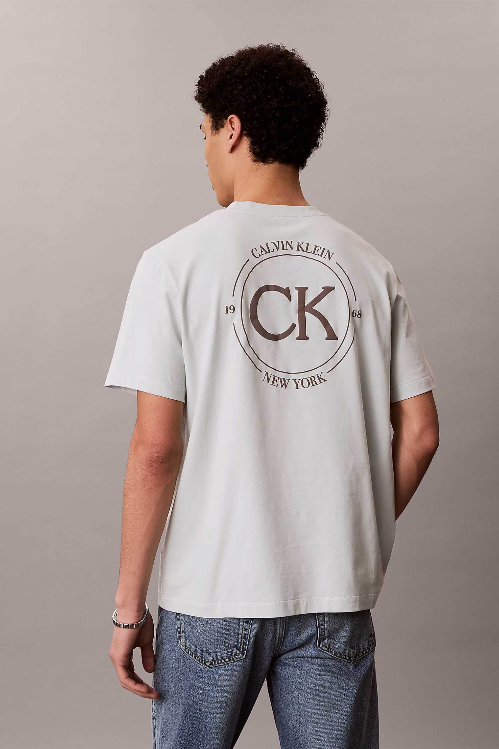 Calvin Klein Jeans Ανδρικό T-Shirt Μονόχρωμο με Λογότυπο Relaxed Fit - Lv04Re825G Εκρού