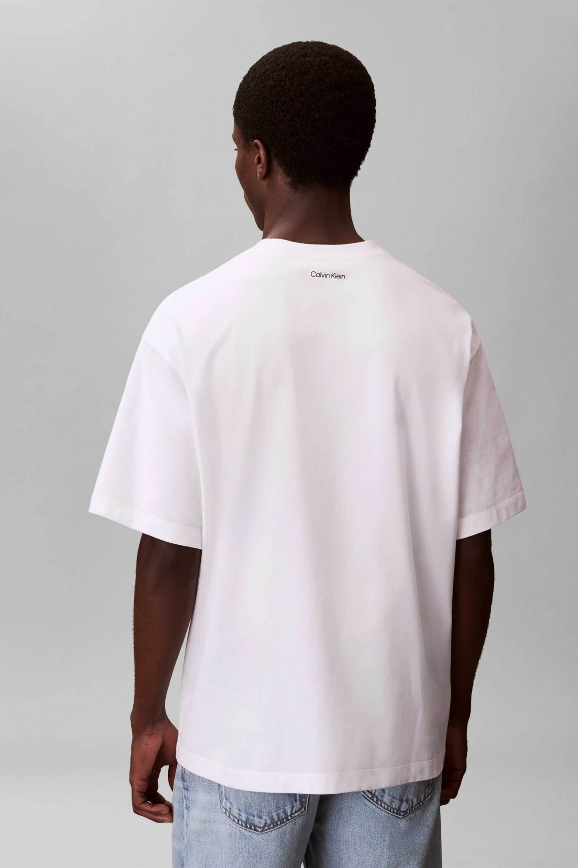 Calvin Klein Jeans Ανδρικό T-Shirt Μονόχρωμο με Λογότυπο Relaxed Fit - Lv04Re827G Λευκό