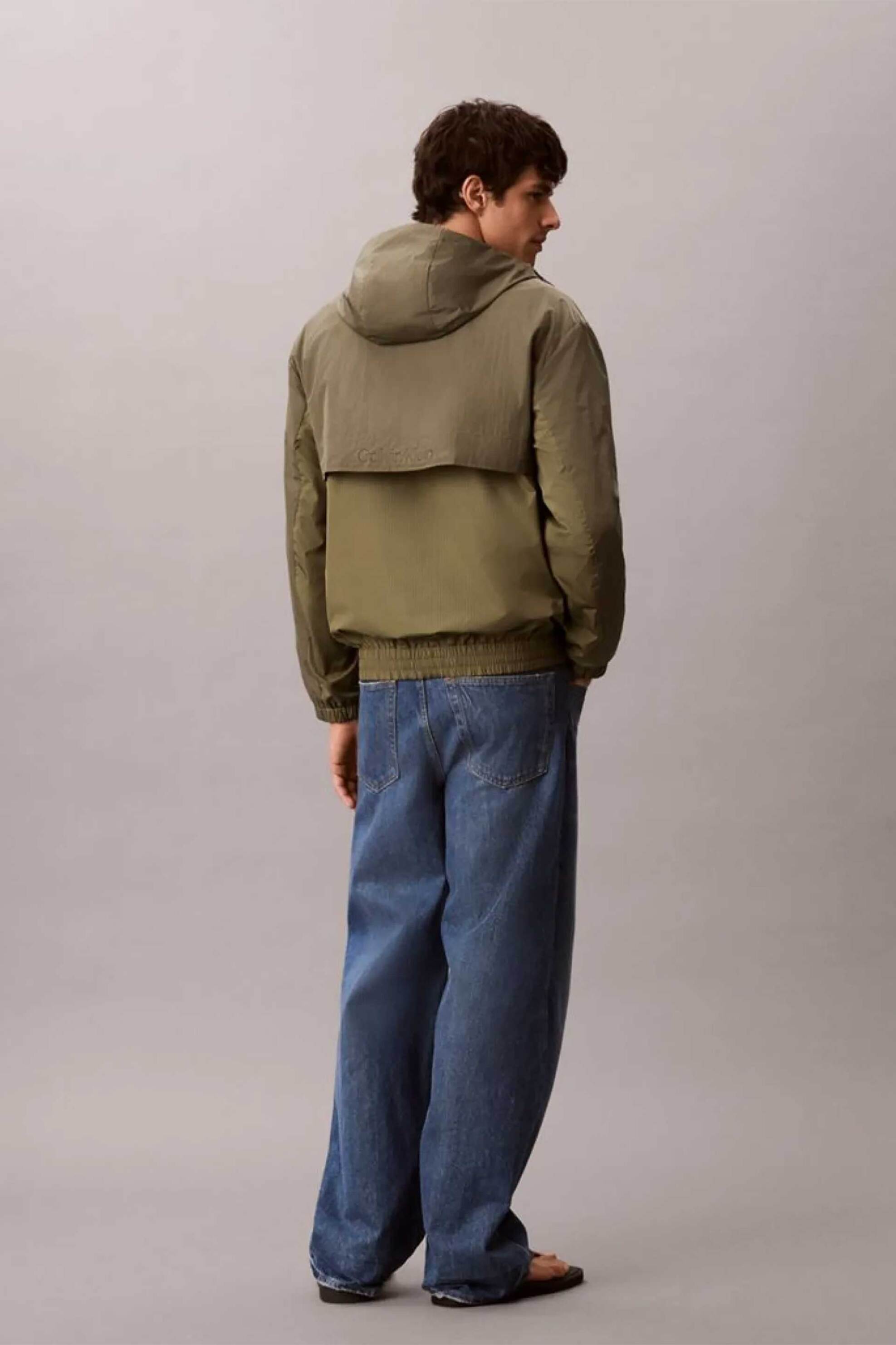 Calvin Klein Jeans Ανδρικό Μπουφάν Αντιανεμικό με Κουκούλα Και Monogram Relaxed Fit - Lv04Rg503G Λαδί