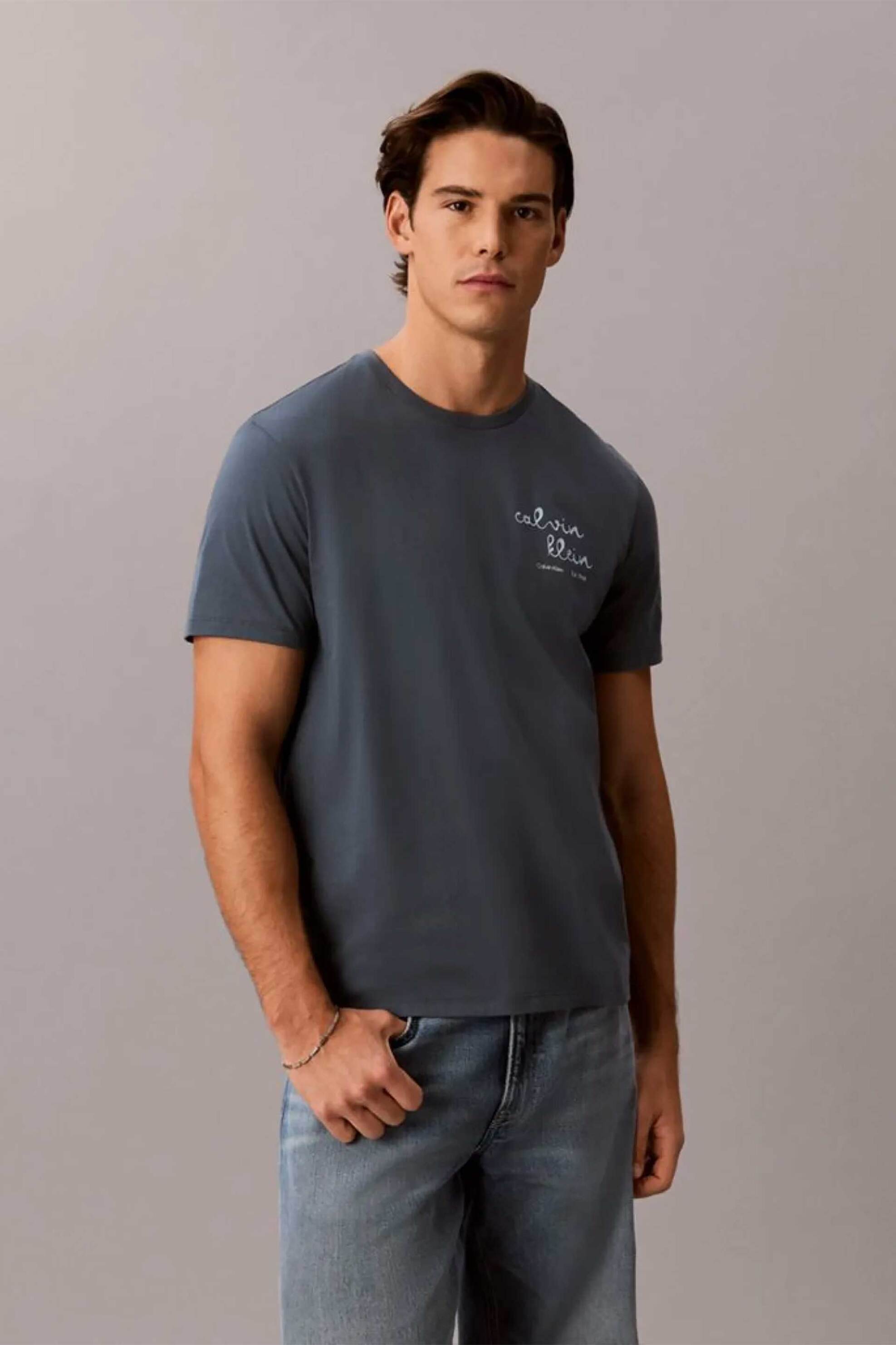 Calvin Klein Jeans ανδρικό T-shirt με graphic logo print Regular Fit - LV04RG837G Μπλε Misty
