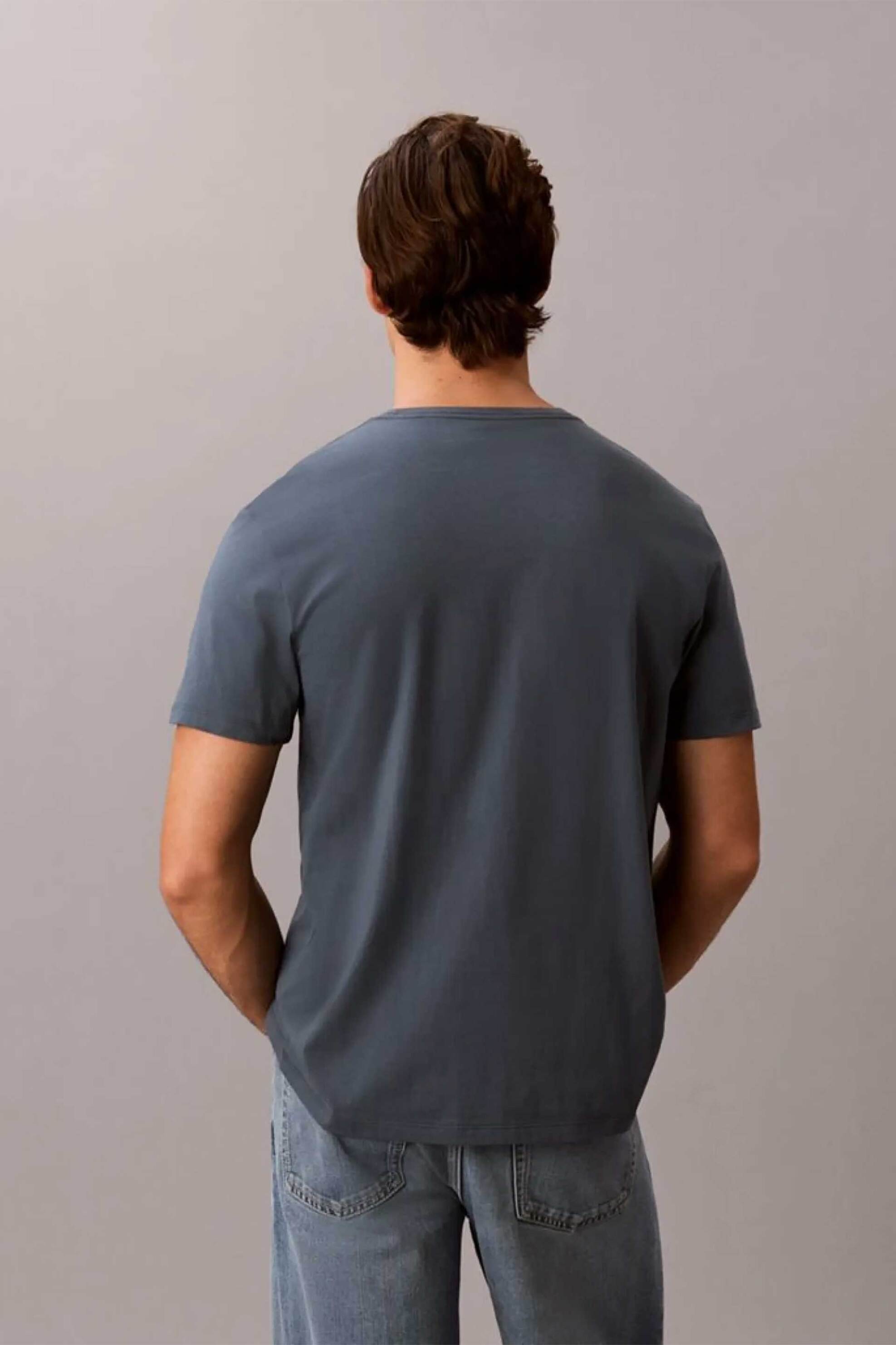 Calvin Klein Jeans Ανδρικό T-Shirt με Graphic Logo Print Regular Fit - Lv04Rg837G Μπλε Misty