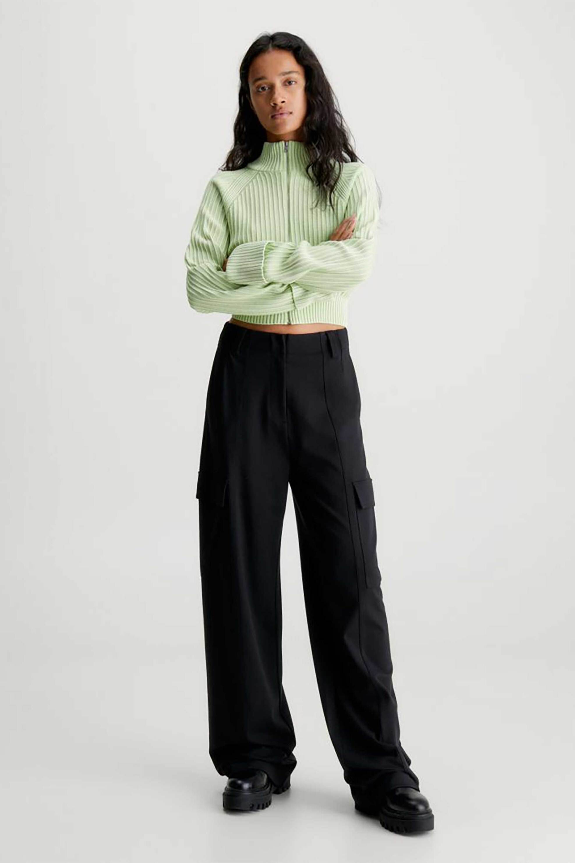 CALVIN KLEIN JEANS Calvin Klein γυναικείο ψηλόμεσο παντελόνι μονόχρωμο Straight Wide Fit - J20J222605 Μαύρο