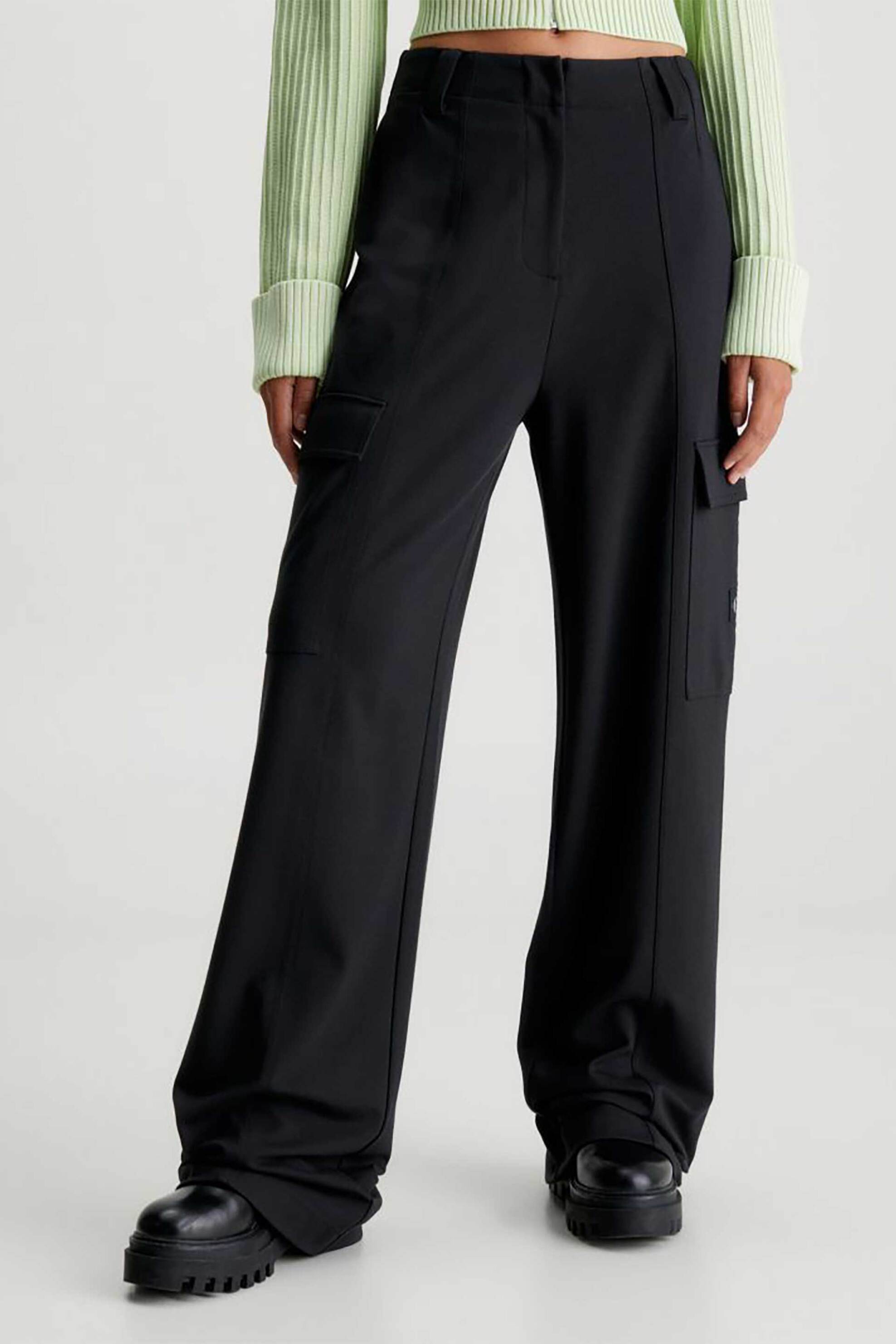 Calvin Klein γυναικείο ψηλόμεσο παντελόνι μονόχρωμο Straight Wide Fit - J20J222605 Μαύρο