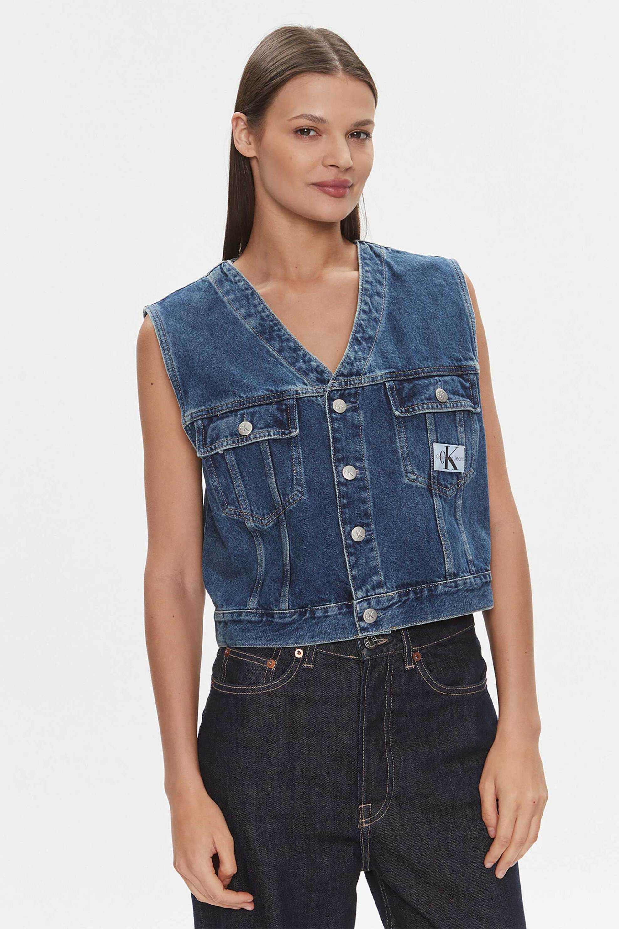 CALVIN KLEIN JEANS Calvin Klein γυναικείο αμάνικο denim jacket με λογότυπο Regular Fit - J20J222471 Denim Blue