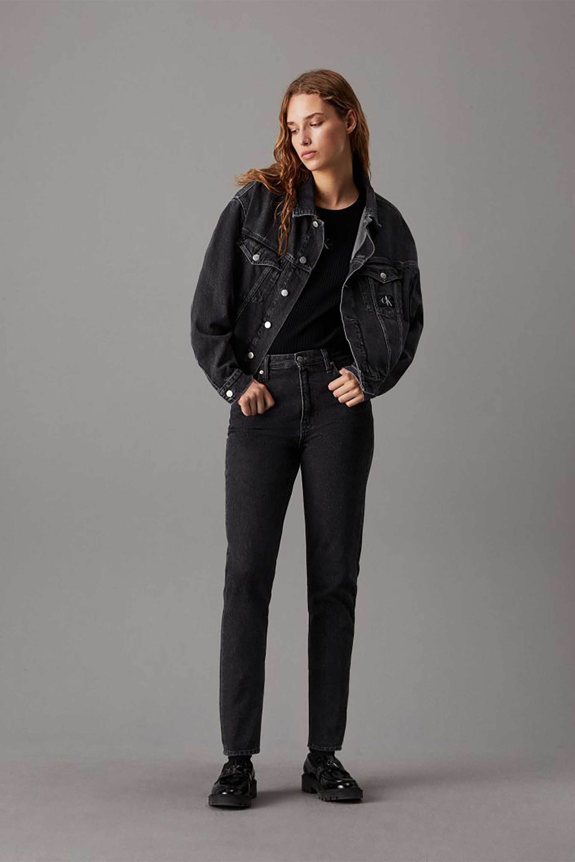 CK Jeans γυναικείο βαμβακερό παντελόνι ψηλόμεσο Mom Fit - J20J223636 Μαύρο