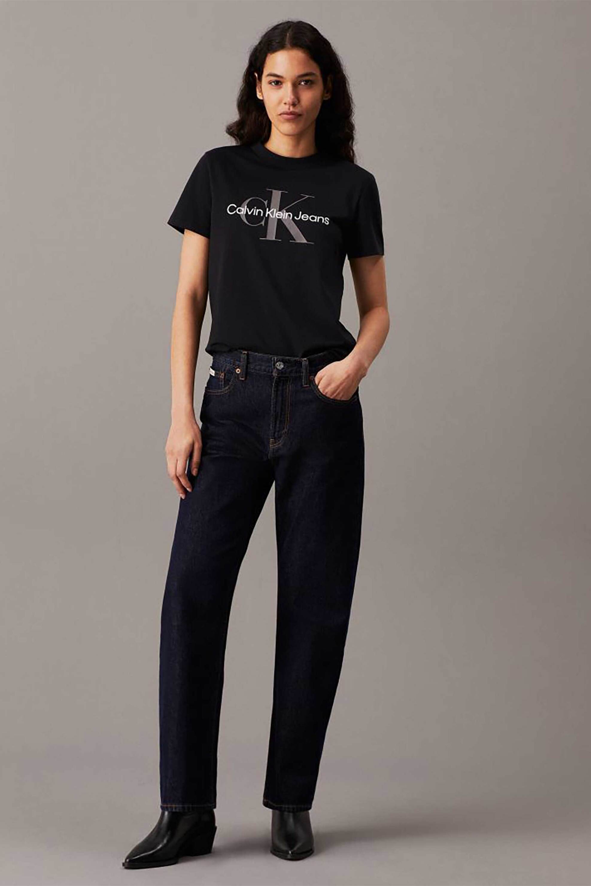 CK Jeans γυναικείο τζιν παντελόνι πεντάτσεπο με λογότυπο Straight Fit - LV040WL790 Denim Blue Σκούρο