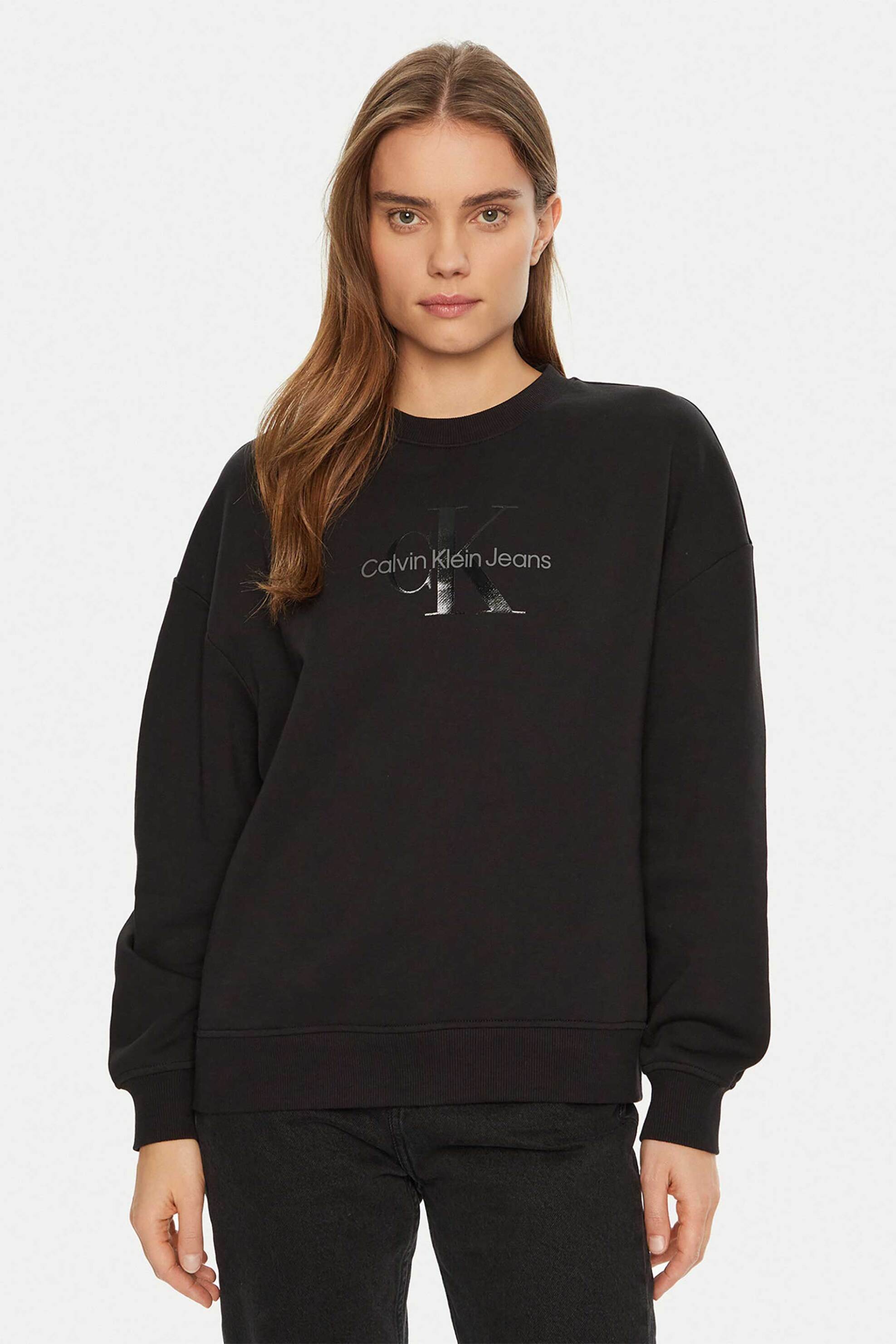  Calvin Klein Jeans γυναικεία μπλούζα φούτερ μονόχρωμη με λογότυπο Regular Fit - J20J224724 Μαύρο 2025