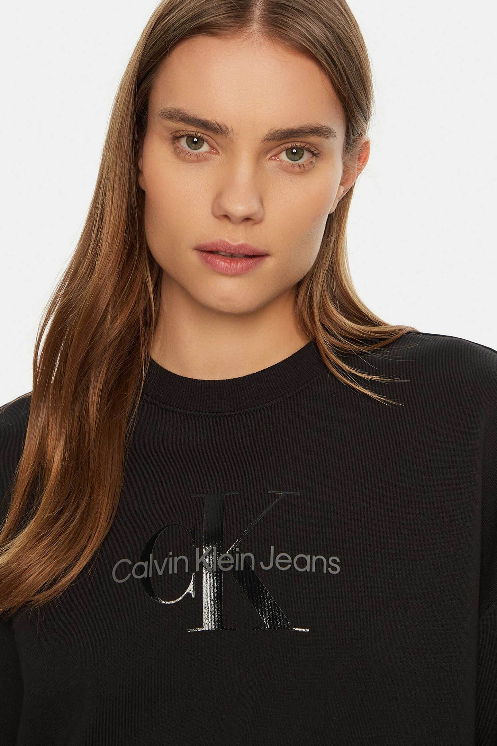 Calvin Klein Jeans γυναικεία μπλούζα φούτερ μονόχρωμη με λογότυπο Regular Fit - J20J224724 Μαύρο