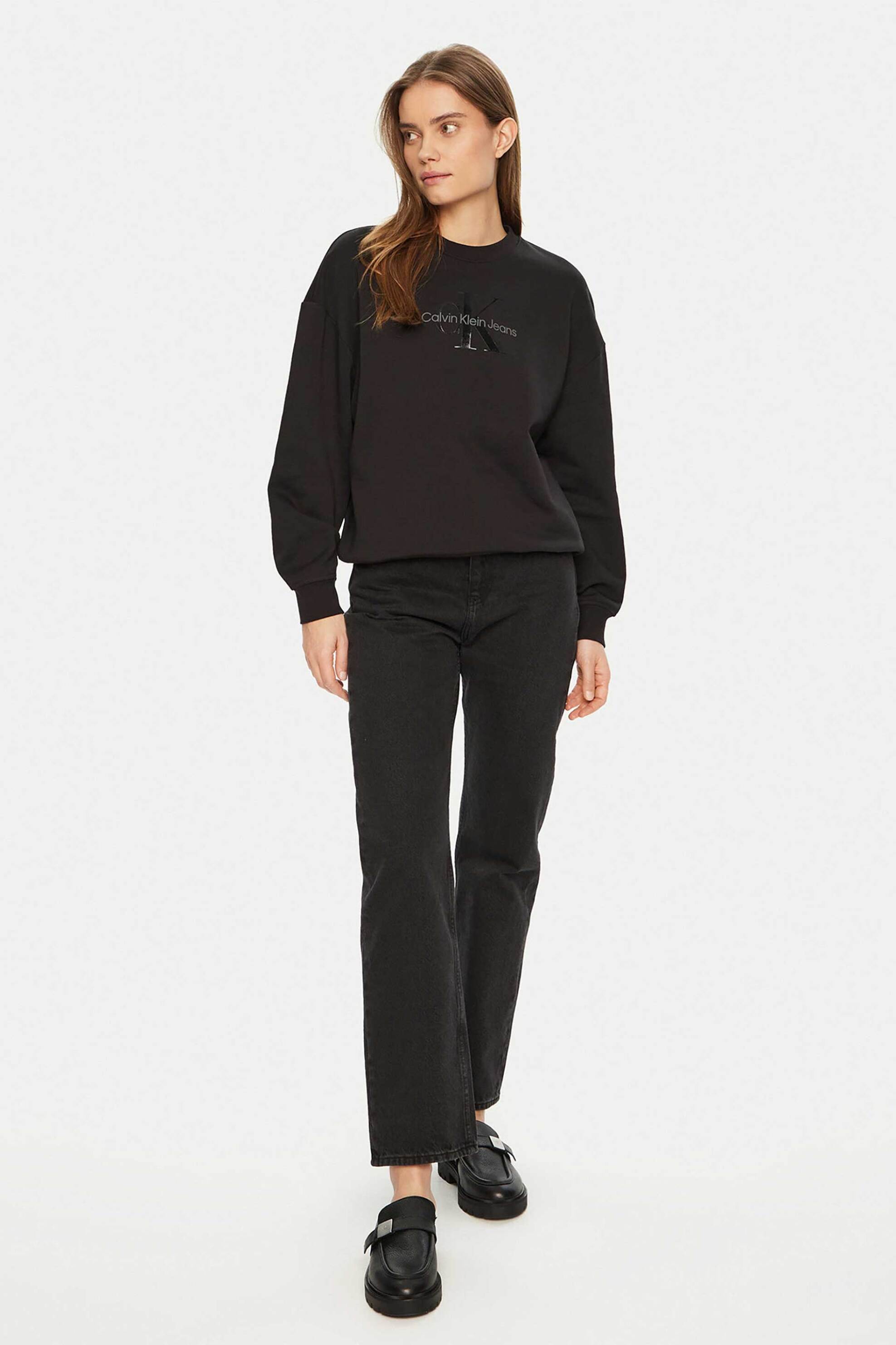 CALVIN KLEIN JEANS Calvin Klein Jeans γυναικεία μπλούζα φούτερ μονόχρωμη με λογότυπο Regular Fit - J20J224724 Μαύρο - 3
