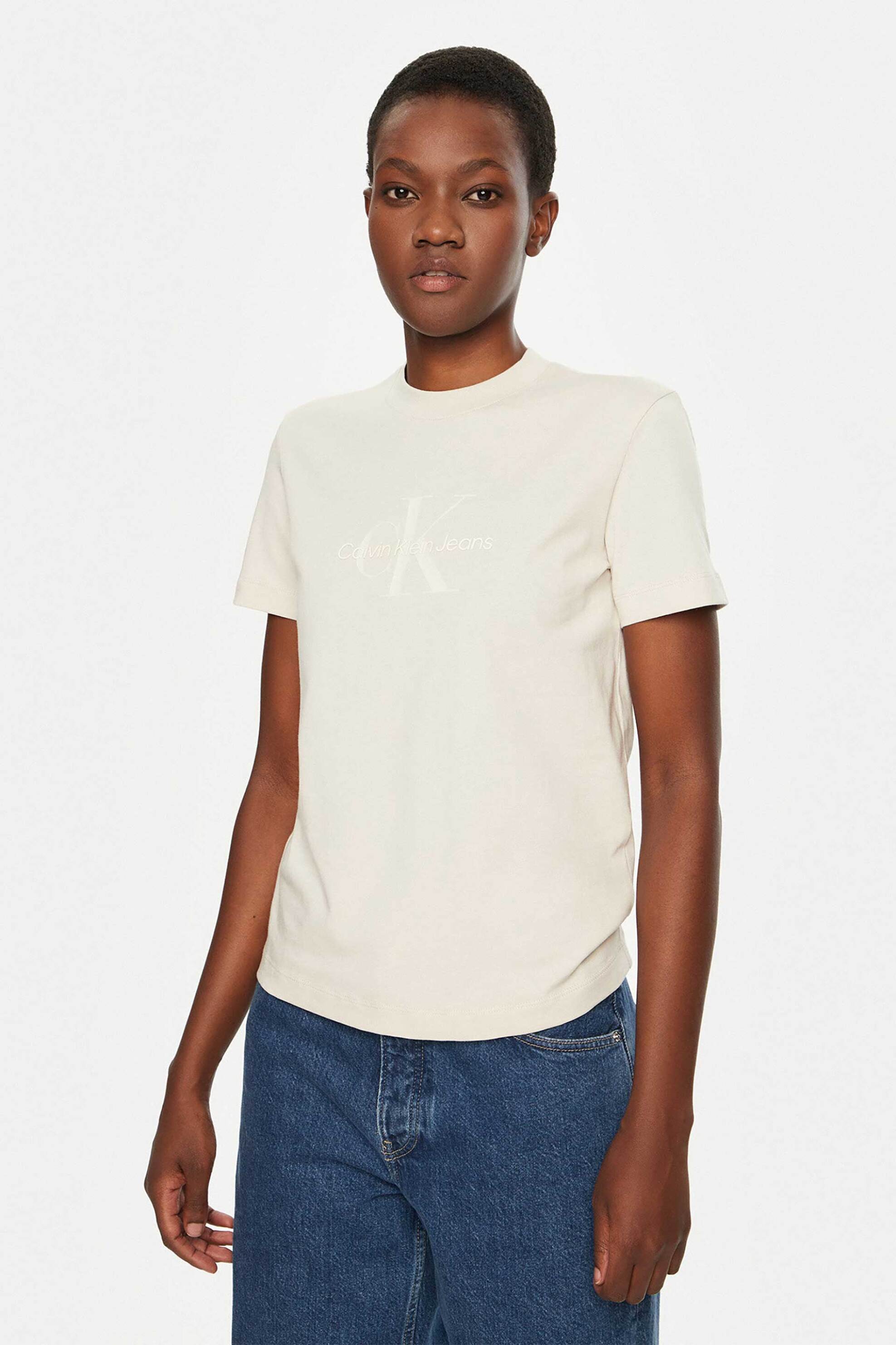  Calvin Klein Jeans γυναικείο T-shirt μονόχρωμο με λογότυπο - J20J224983 Εκρού 2025