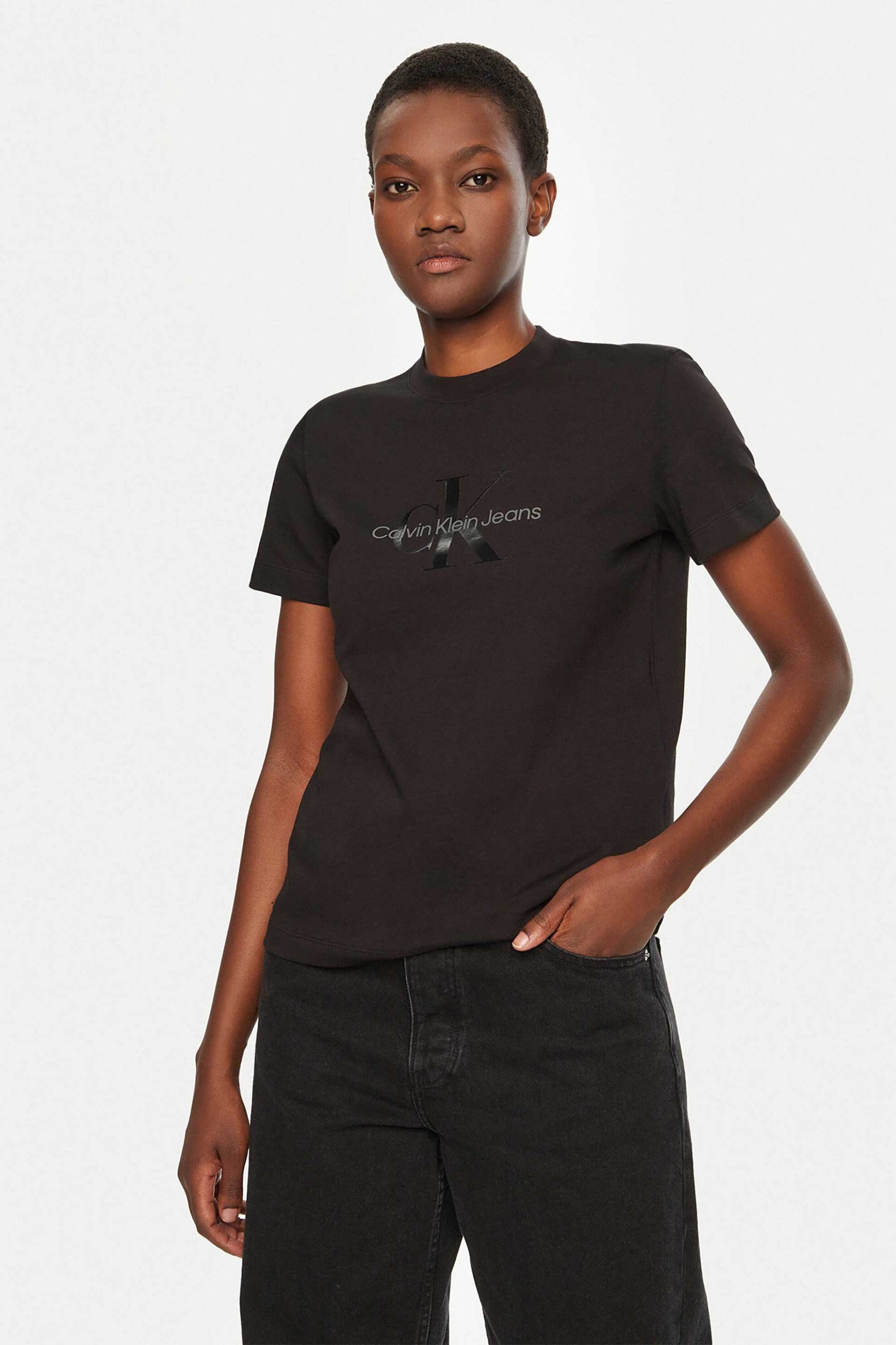  Calvin Klein Jeans γυναικείο T-shirt μονόχρωμο με λογότυπο - J20J224983 Μαύρο 2025