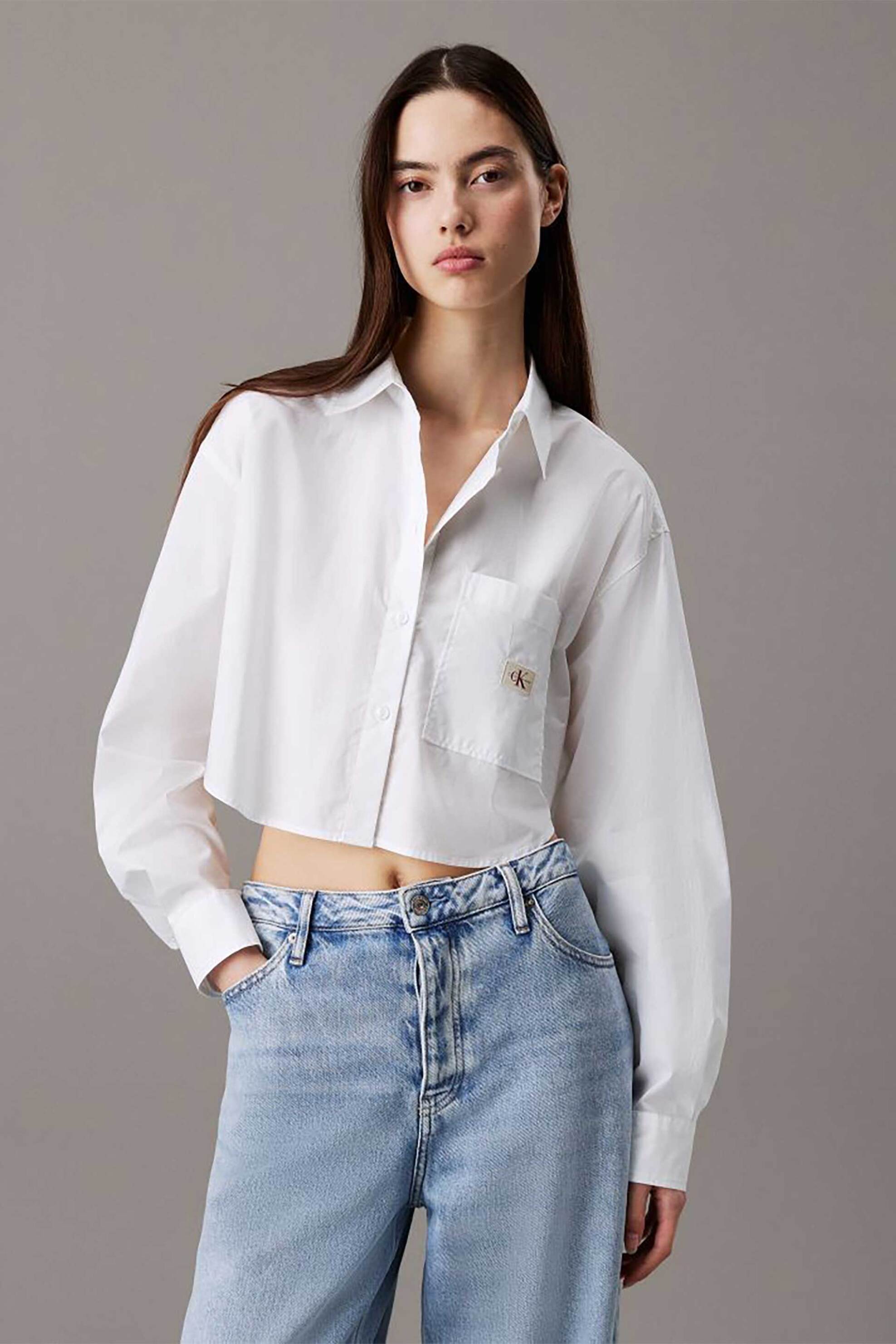  Calvin Klein Jeans γυναικείο πουκάμισο με μικροσχέδιο και τσέπη στο στήθος - J20J225078 Λευκό 2025