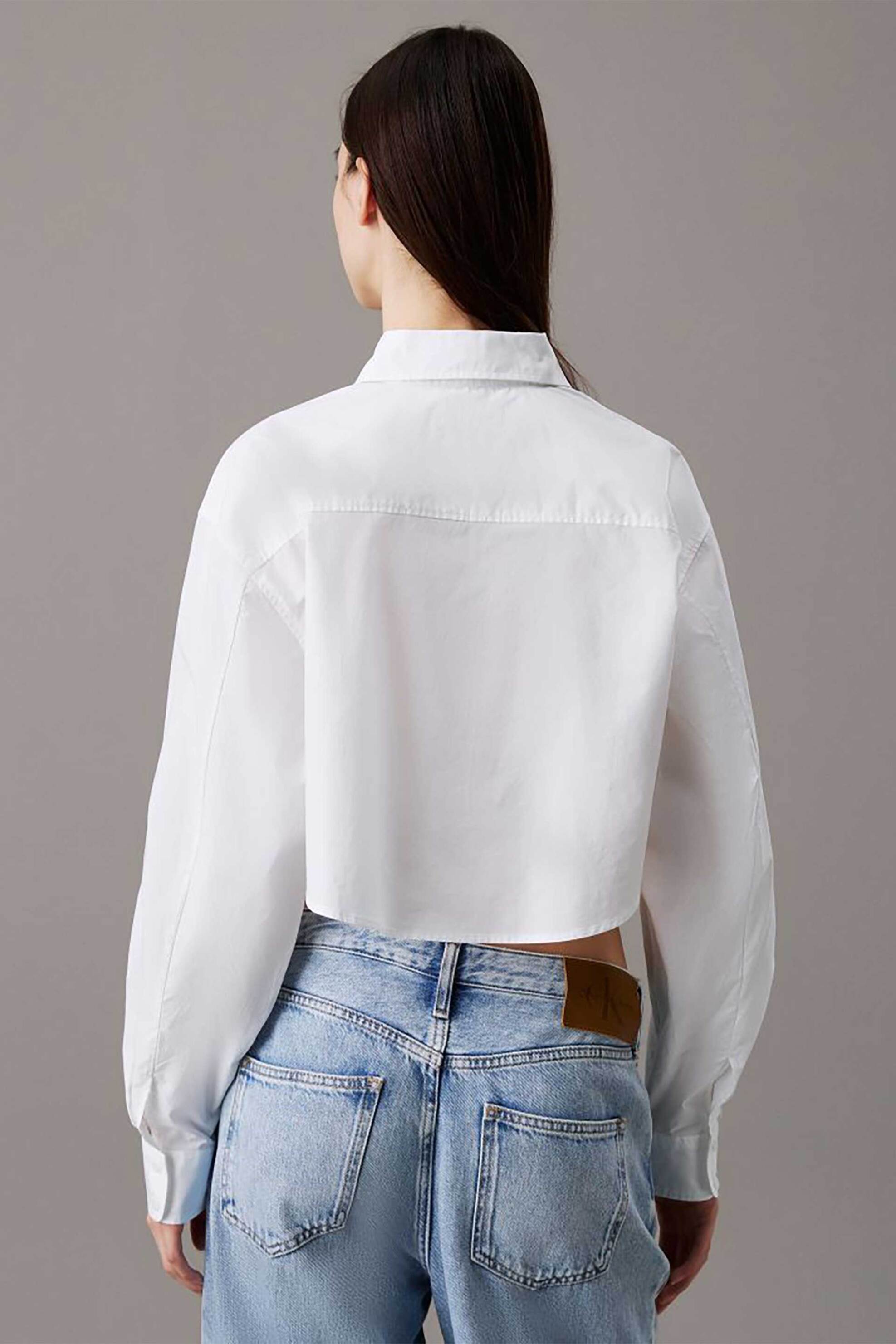 Calvin Klein Jeans Γυναικείο Πουκάμισο με Μικροσχέδιο Και Τσέπη Στο Στήθος - J20J225078 Λευκό