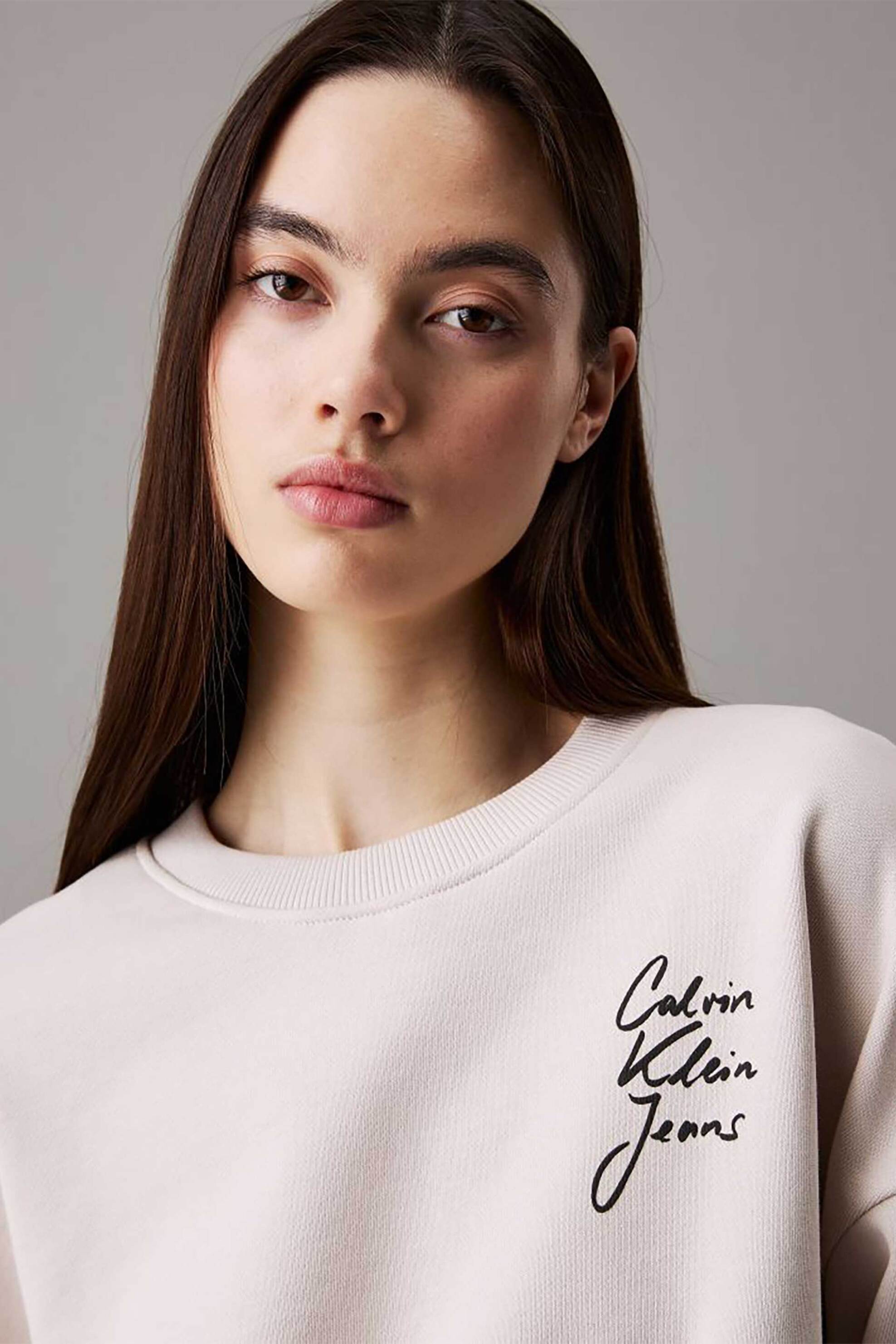 CALVIN KLEIN JEANS Calvin Klein Jeans γυναικεία μπλούζα φούτερ μονόχρωμη με λογότυπο Boxy Fit - J20J224743 Εκρού - 4