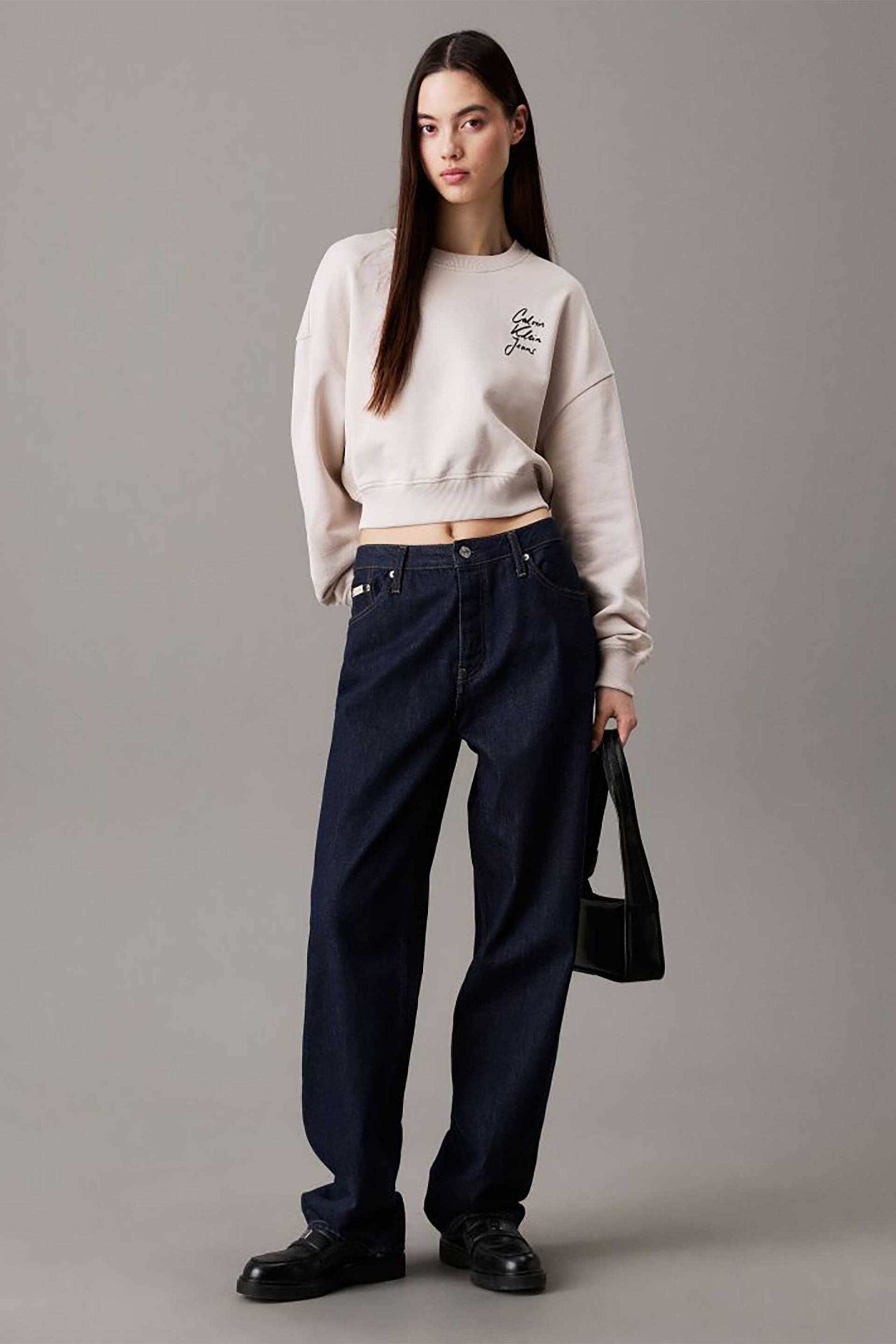 CALVIN KLEIN JEANS Calvin Klein Jeans γυναικεία μπλούζα φούτερ μονόχρωμη με λογότυπο Boxy Fit - J20J224743 Εκρού - 2