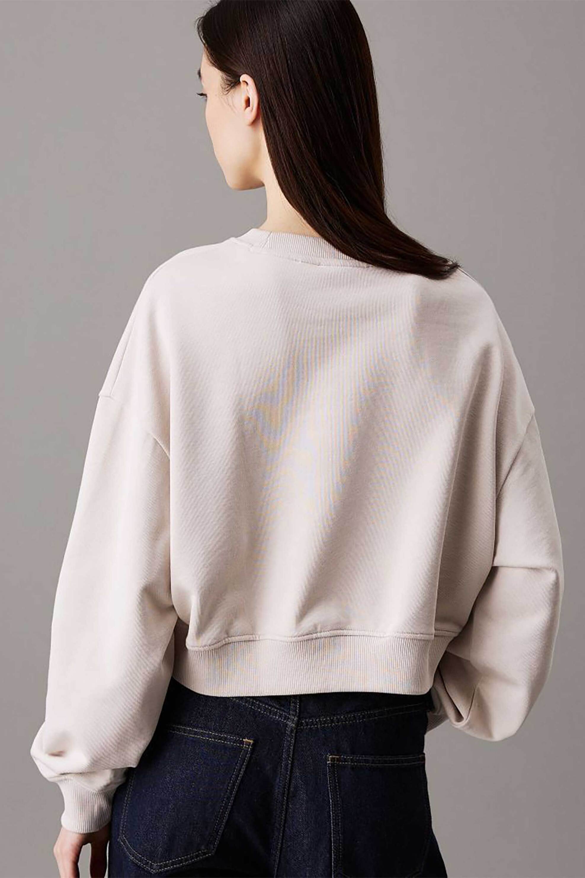 CALVIN KLEIN JEANS Calvin Klein Jeans γυναικεία μπλούζα φούτερ μονόχρωμη με λογότυπο Boxy Fit - J20J224743 Εκρού - 3