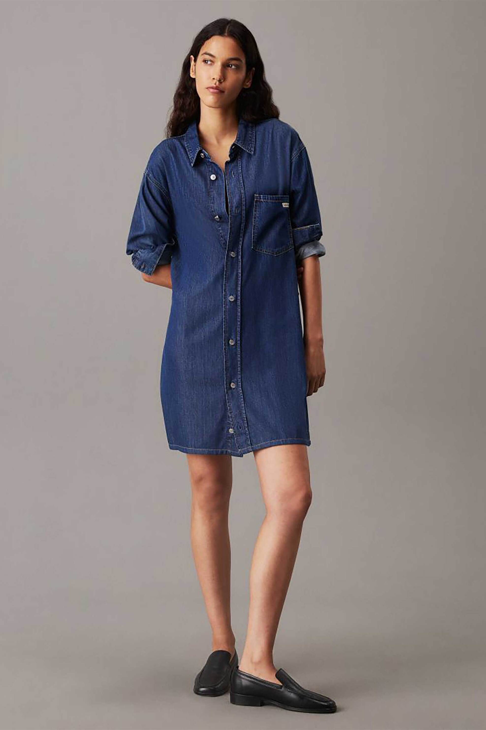 Calvin Klein Jeans γυναικείο mini φόρεμα denim Regular Fit - J20J225008 Denim Blue Σκούρο