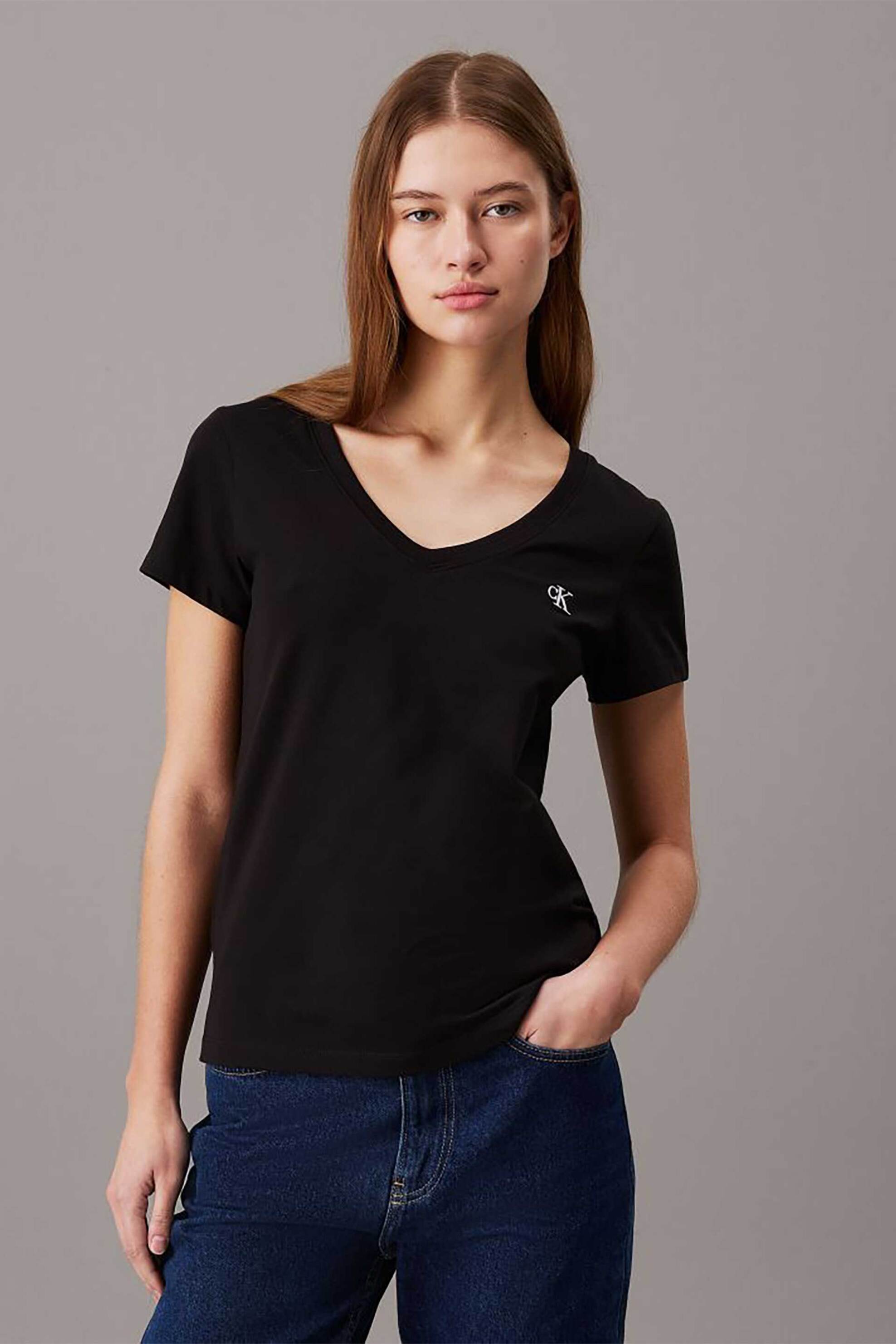 Calvin Klein Jeans γυναικείο t-shirt με λογότυπο Slim fit - J20J213716 Μαύρο