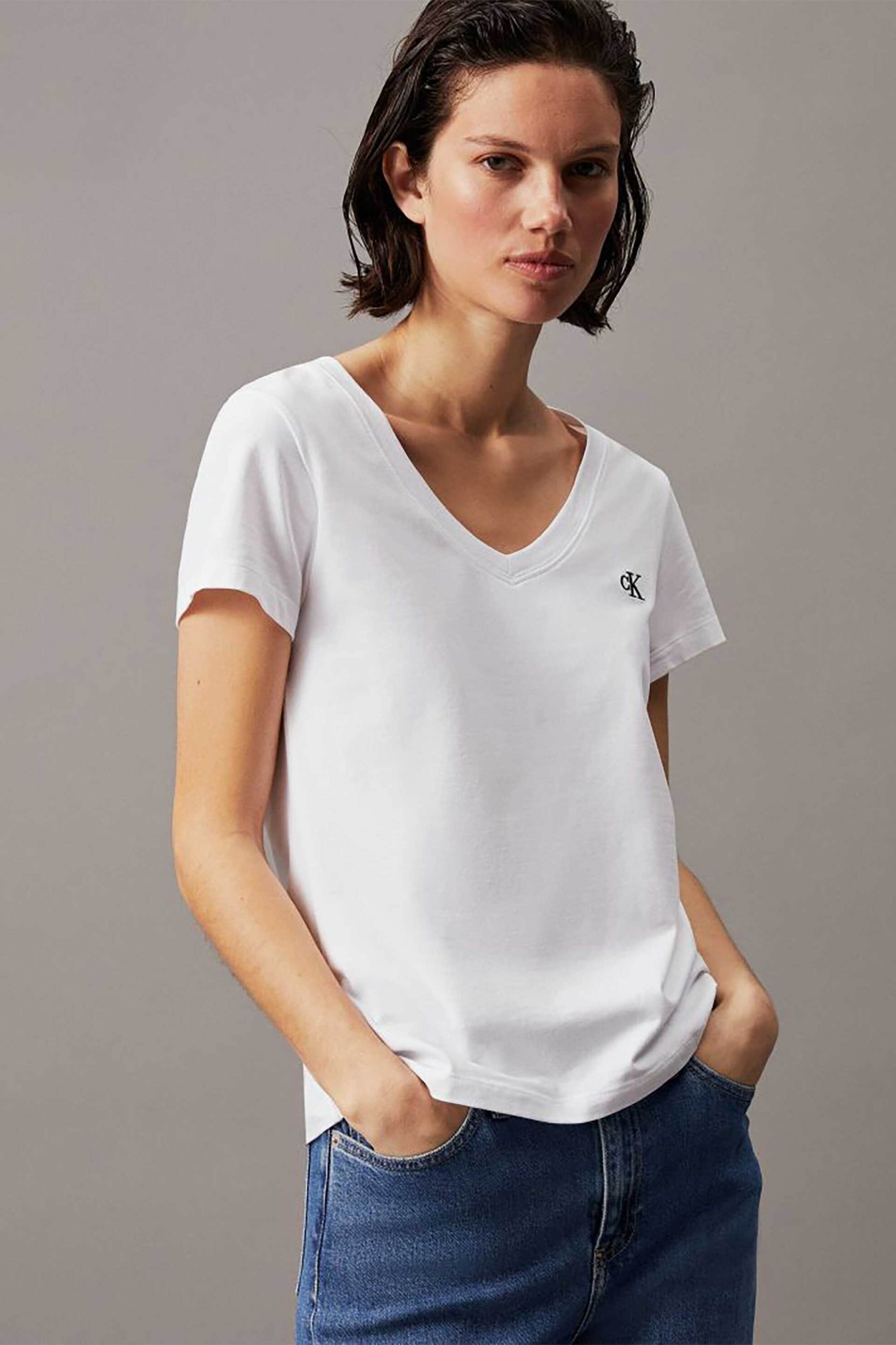 Calvin Klein Jeans γυναικείο t-shirt με λογότυπο Slim fit - J20J213716 Λευκό