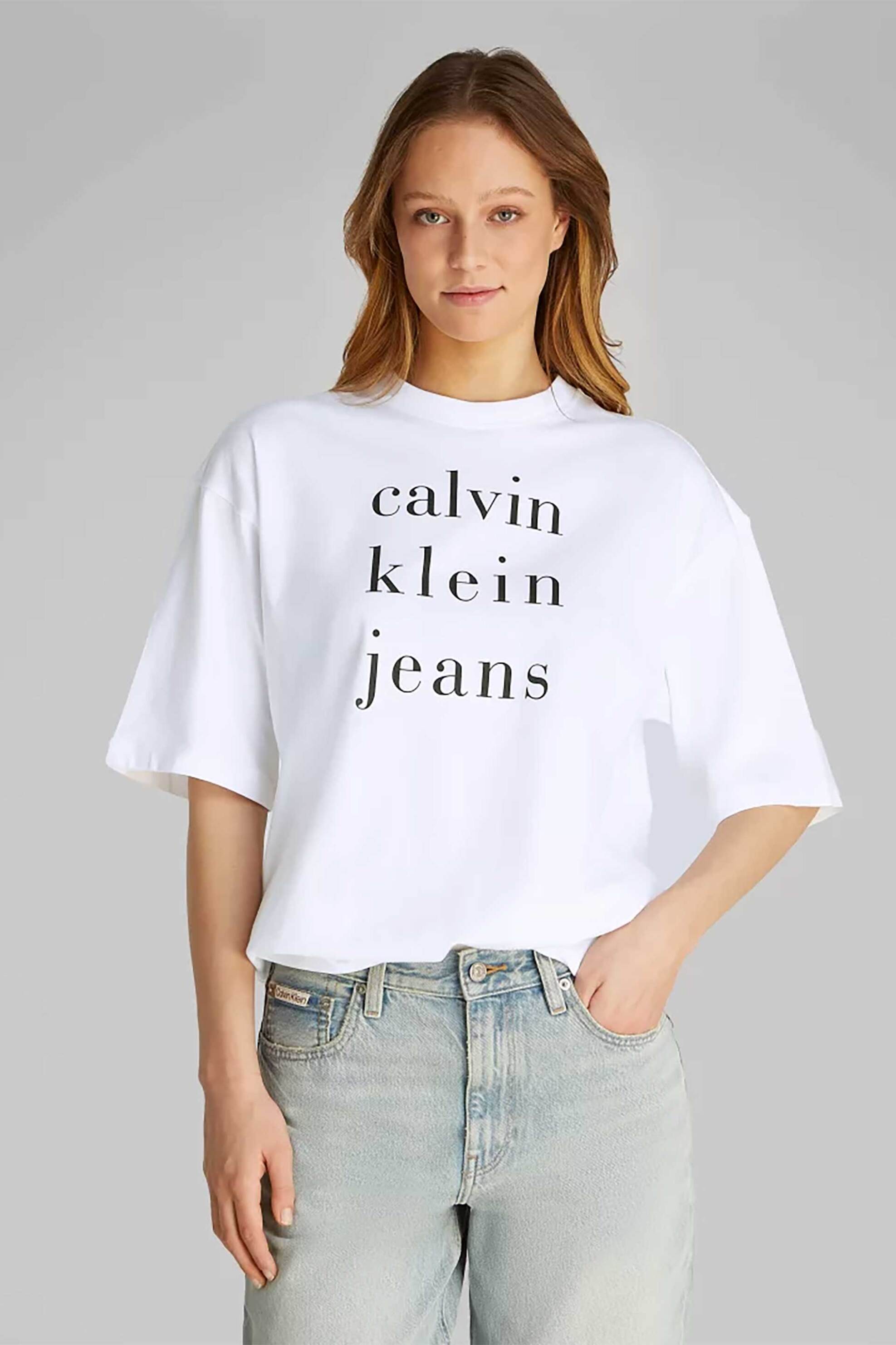 Calvin Klein Jeans γυναικείο T-shirt με logo print Relaxed Fit - LV047B827G Λευκό