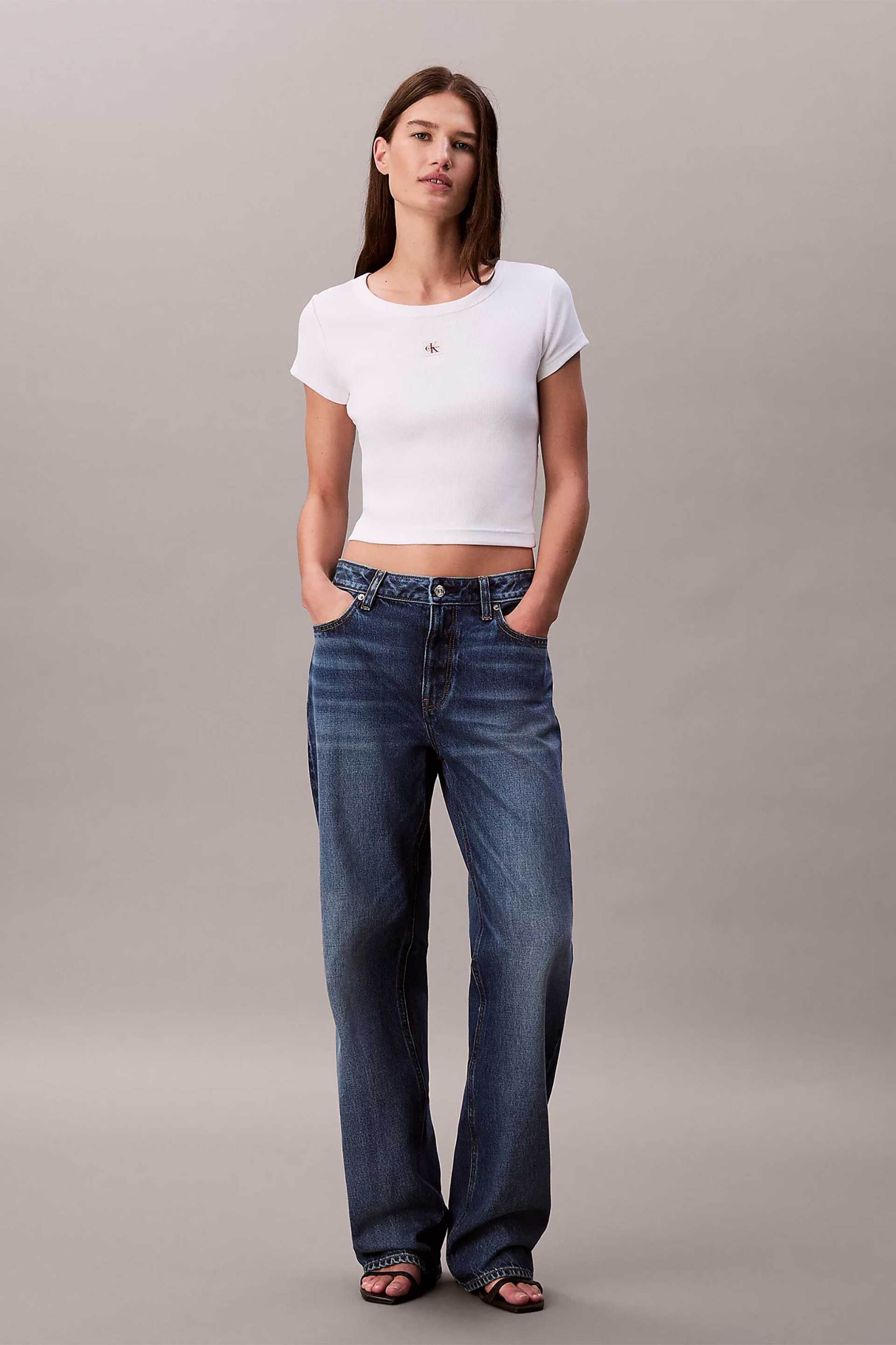 CALVIN KLEIN JEANS Calvin Klein Jeans γυναικείο T-shirt μονόχρωμο με λογότυπο Slim Fit - LV047C200G Λευκό - 3