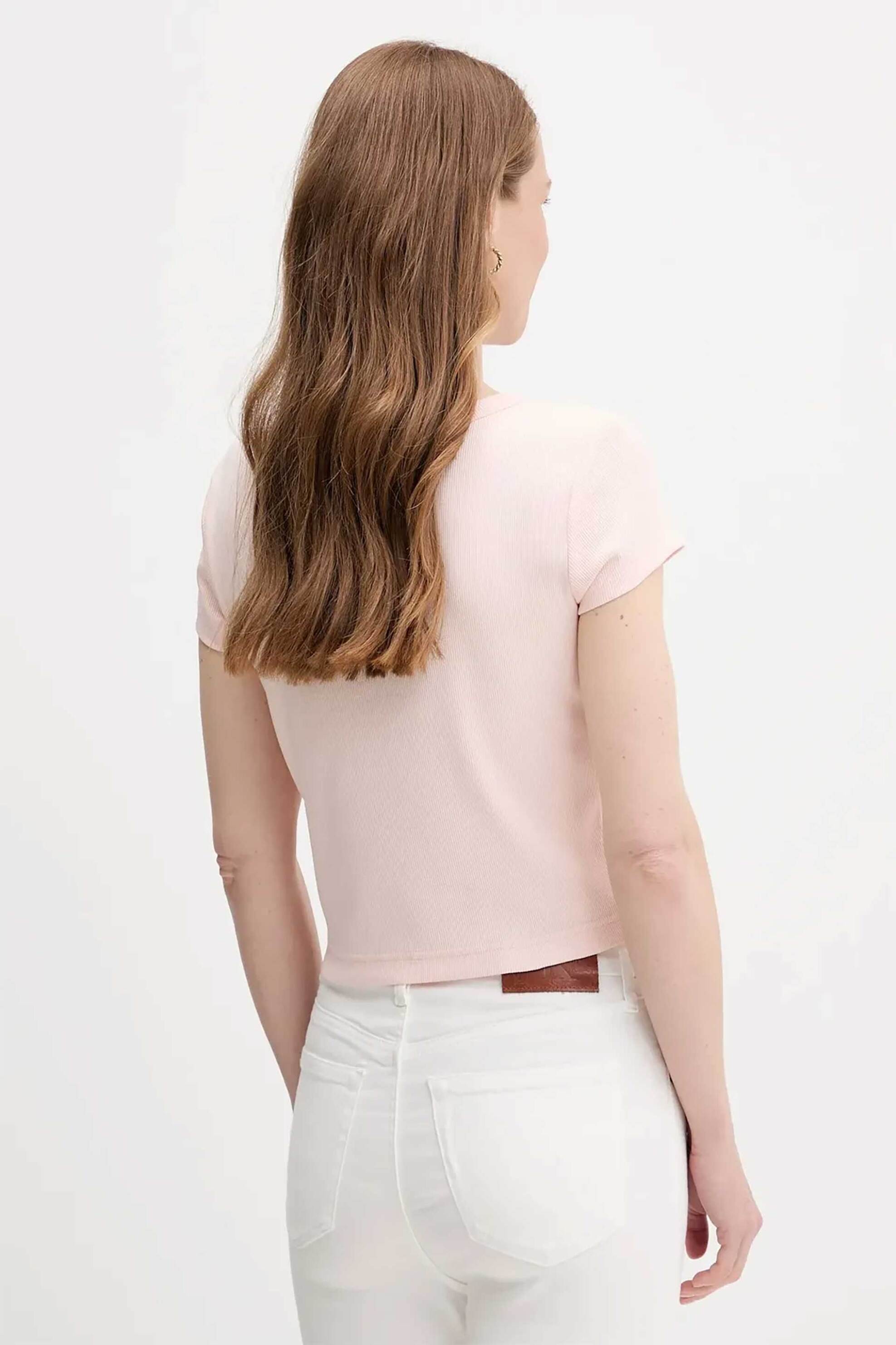 Calvin Klein Jeans Γυναικείο T-Shirt Μονόχρωμο με Λογότυπο Slim Fit - Lv047C200G Ροζ