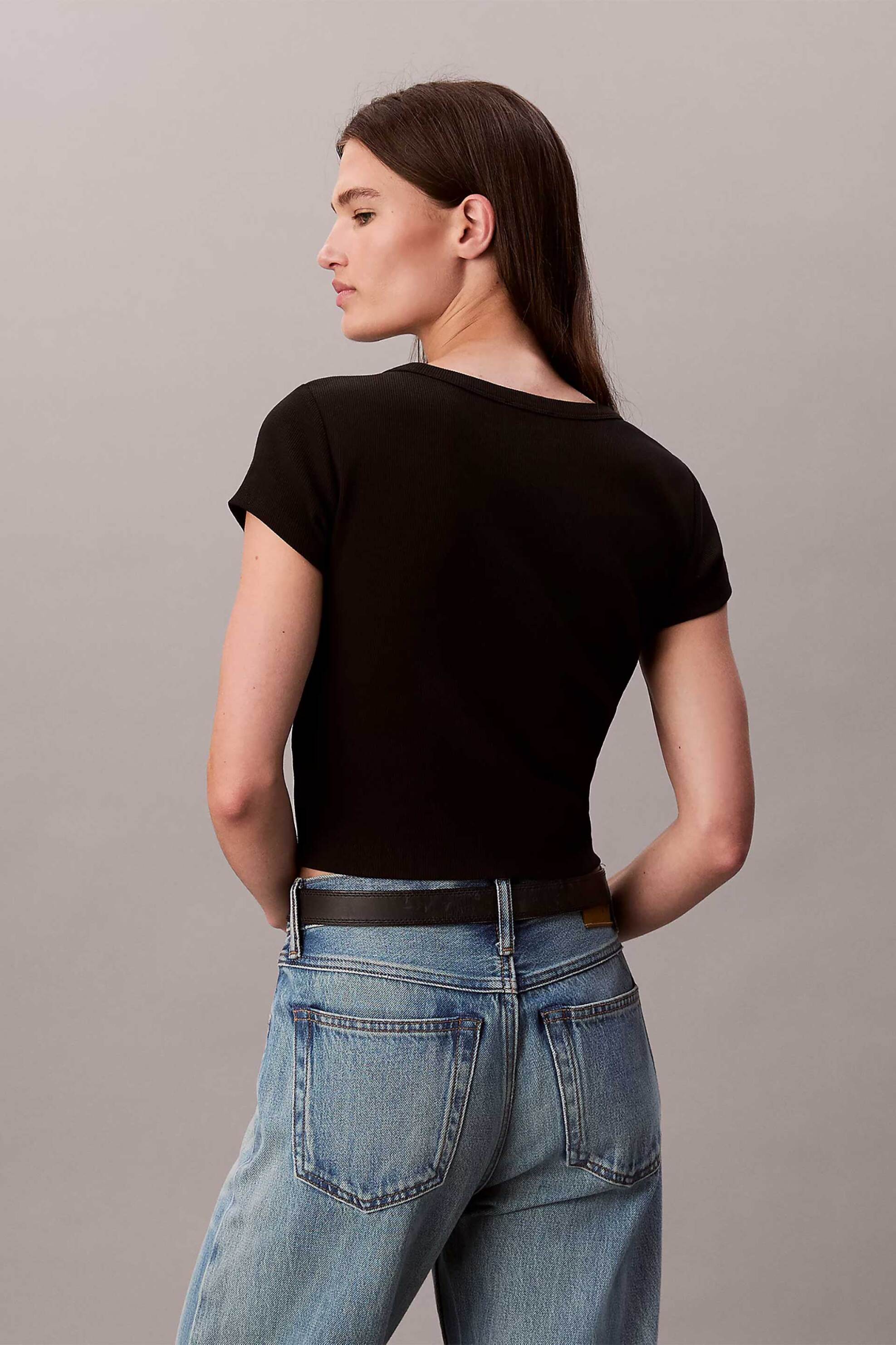 Calvin Klein Jeans Γυναικείο T-Shirt Μονόχρωμο με Λογότυπο Slim Fit - Lv047C200G Μαύρο