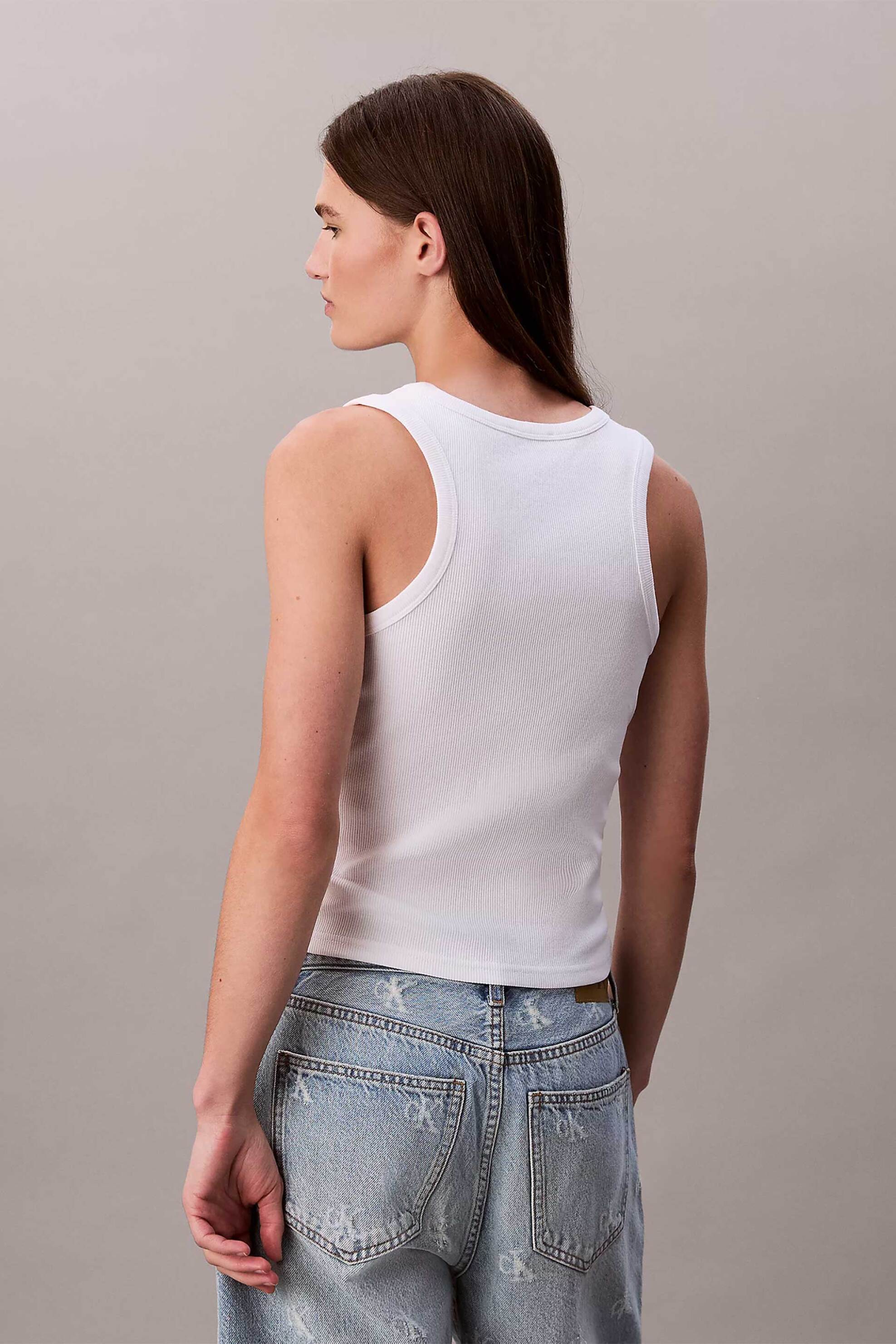 Calvin Klein Jeans Γυναικείο Τοπ Αμάνικο Ribbed - Lv047C201G Λευκό