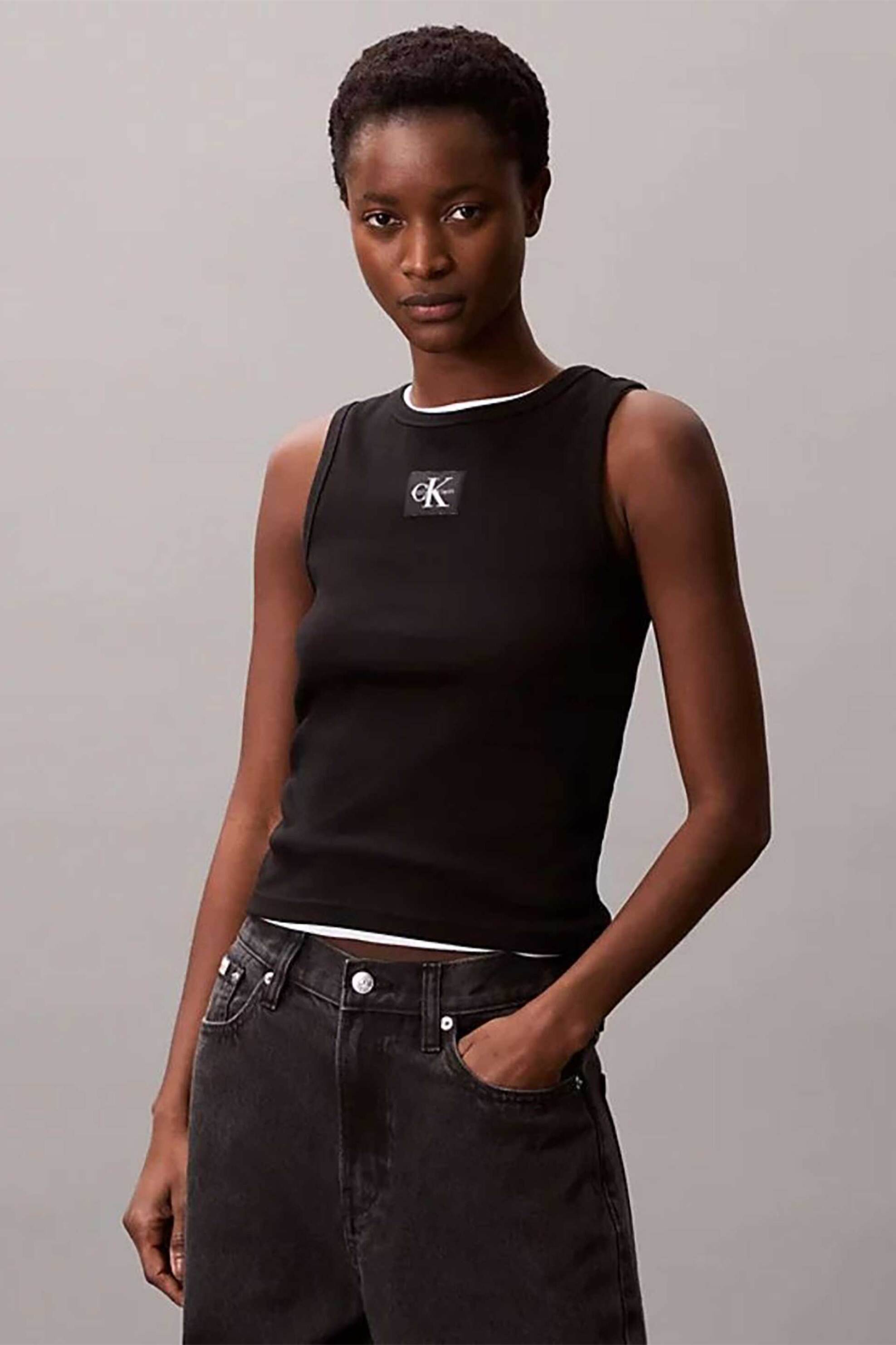 CALVIN KLEIN JEANS Calvin Klein Jeans γυναικείο τοπ αμάνικο ribbed - LV047C201G Μαύρο