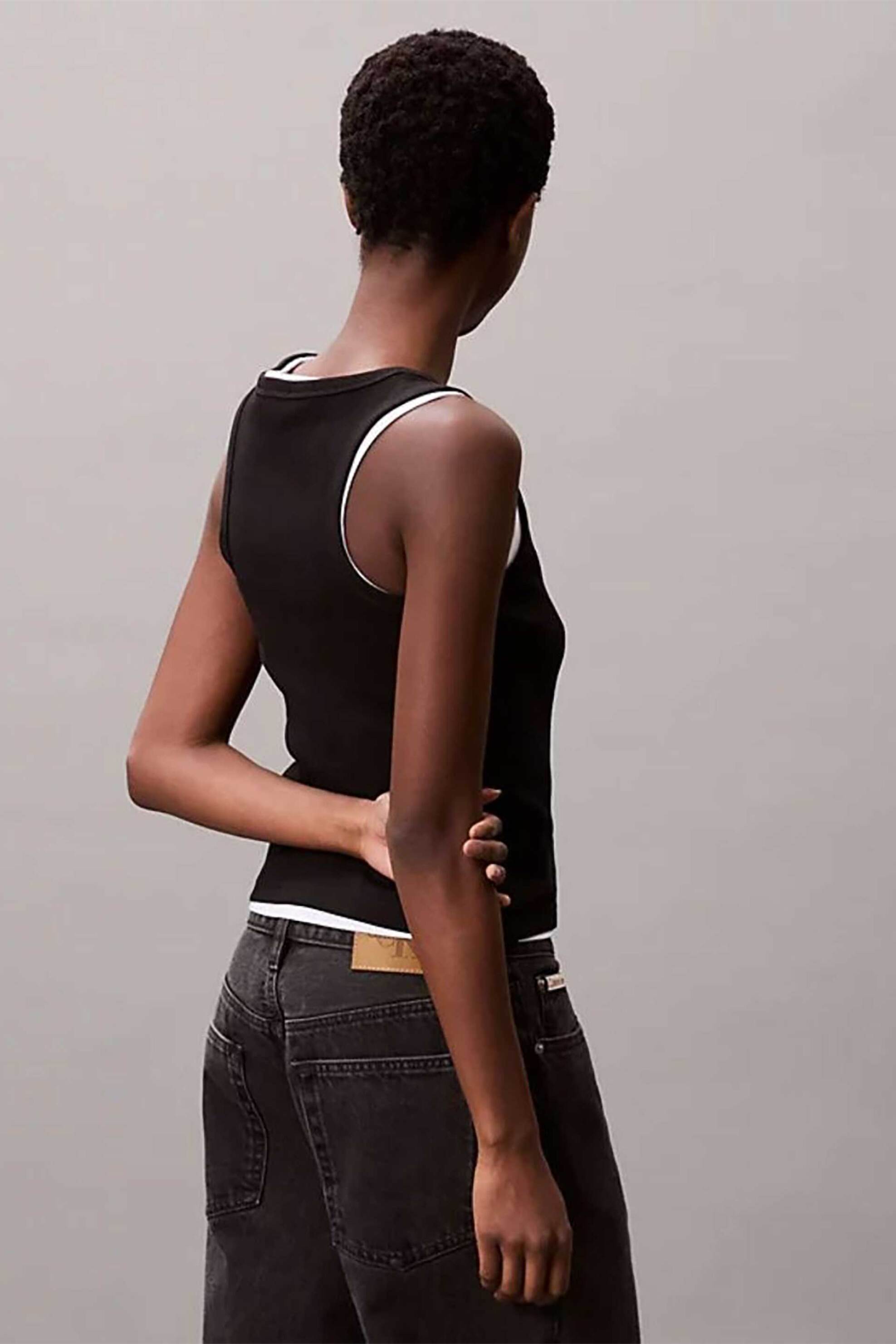 Calvin Klein Jeans Γυναικείο Τοπ Αμάνικο Ribbed - Lv047C201G Μαύρο