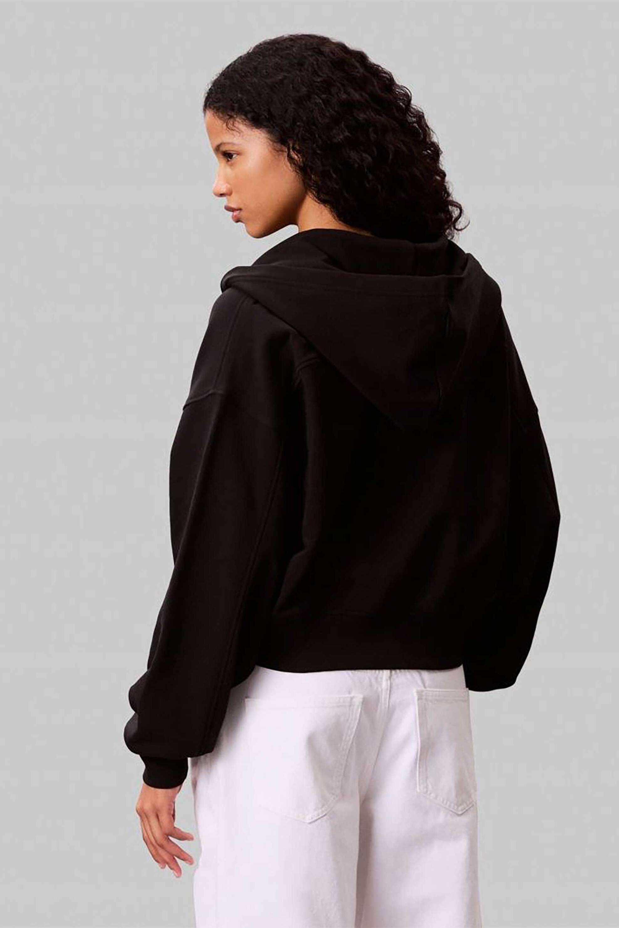 Calvin Klein Jeans γυναικεία ζακέτα φούτερ μονόχρωμη με λογότυπο Regular Fit - LV047C216G Μαύρο φωτογραφία