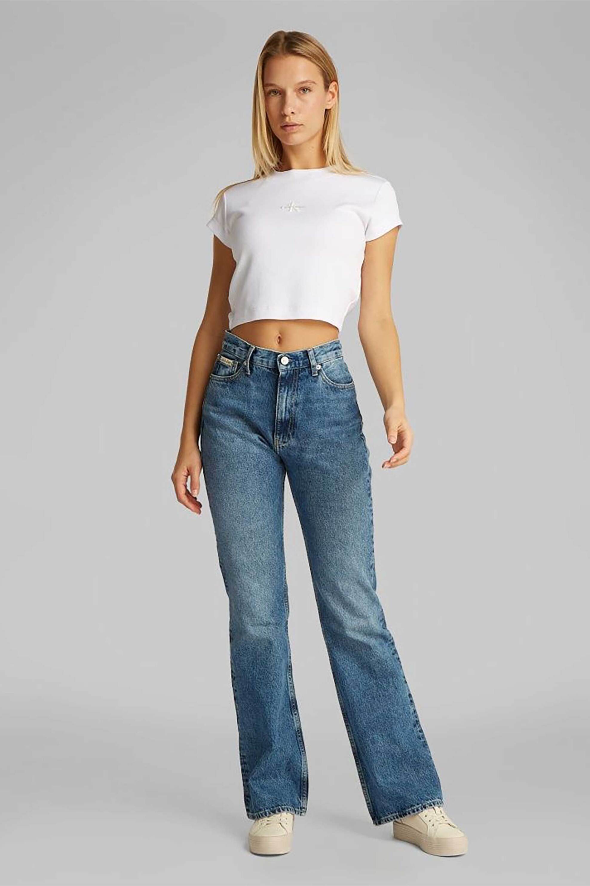 CALVIN KLEIN JEANS Calvin Klein Jeans γυναικείο T-shirt cropped με λογότυπο - LV047AB802 Λευκό - 3
