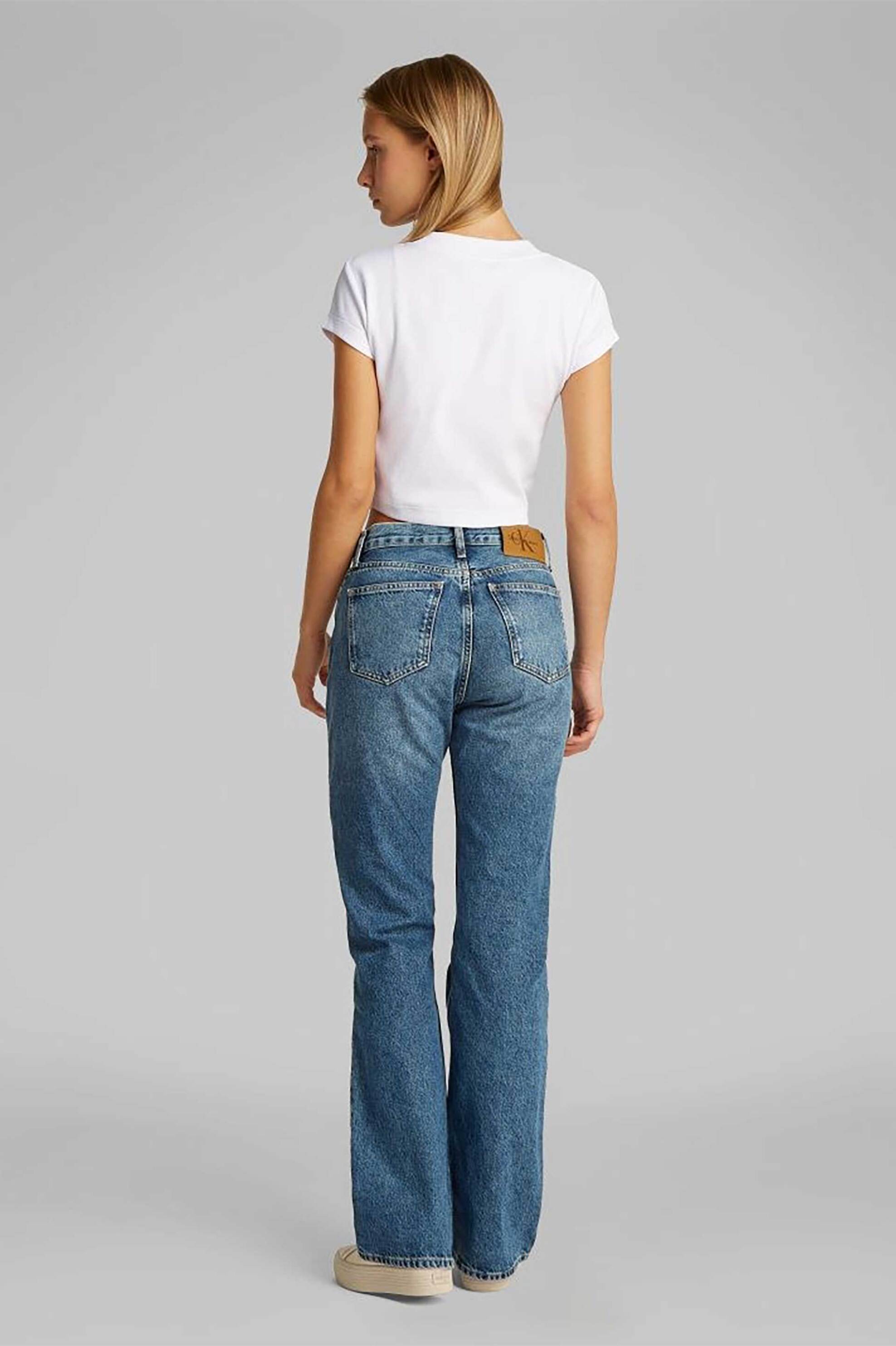 Calvin Klein Jeans Γυναικείο T-Shirt Cropped με Λογότυπο - Lv047Ab802 Λευκό