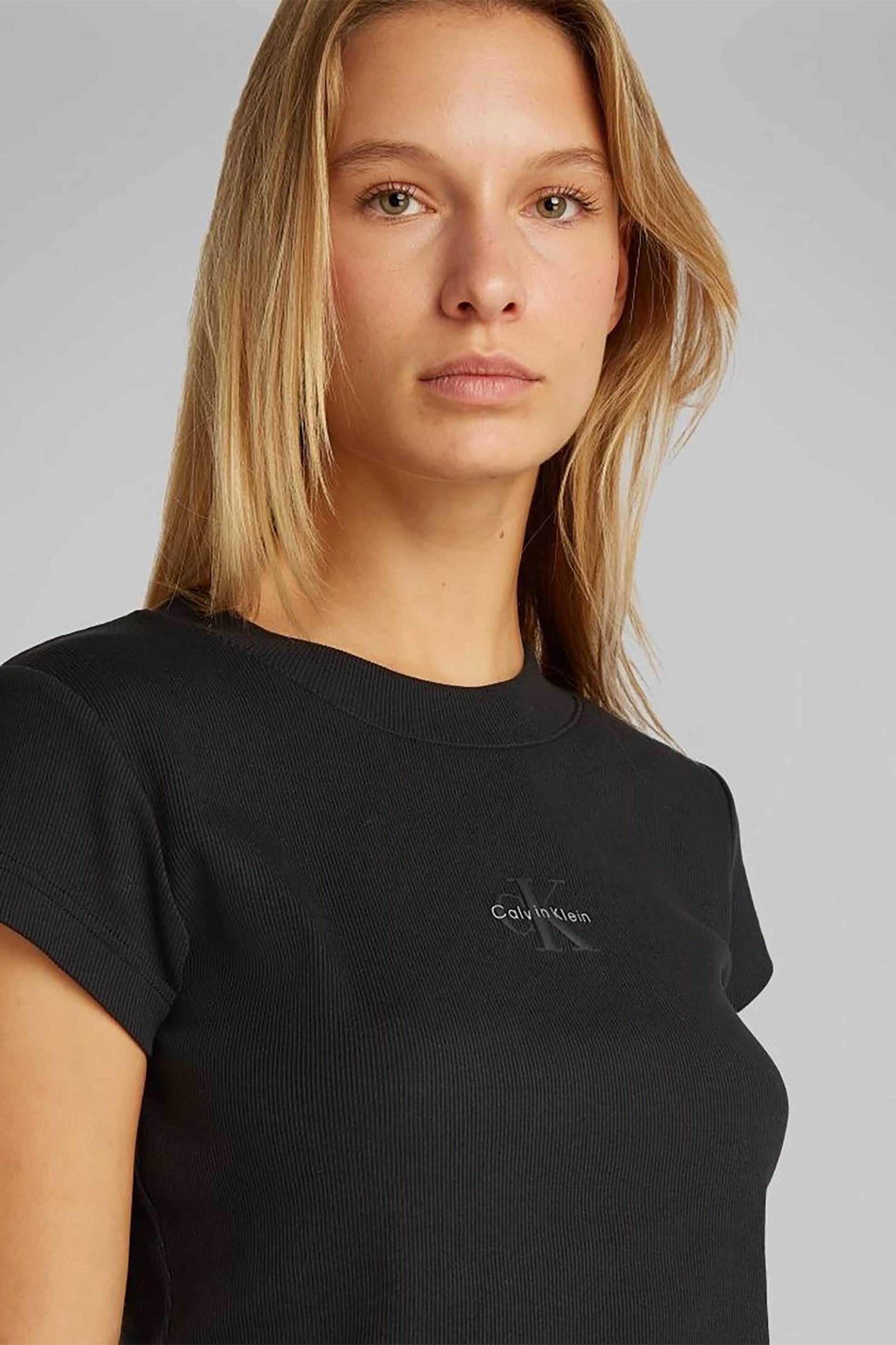 CALVIN KLEIN JEANS Calvin Klein Jeans γυναικείο T-shirt cropped με λογότυπο - LV047AB802 Μαύρο - 2