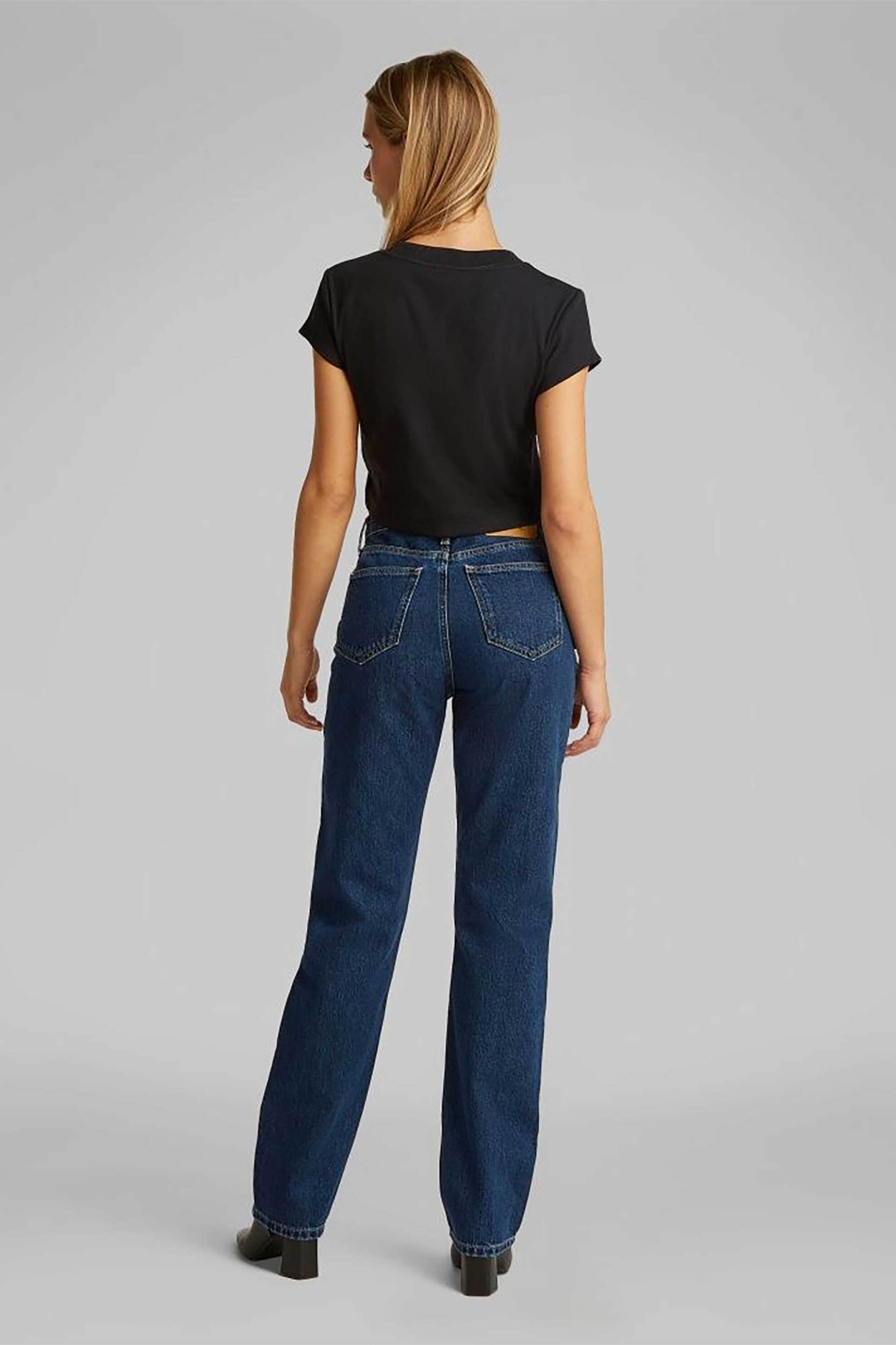 Calvin Klein Jeans Γυναικείο T-Shirt Cropped με Λογότυπο - Lv047Ab802 Μαύρο