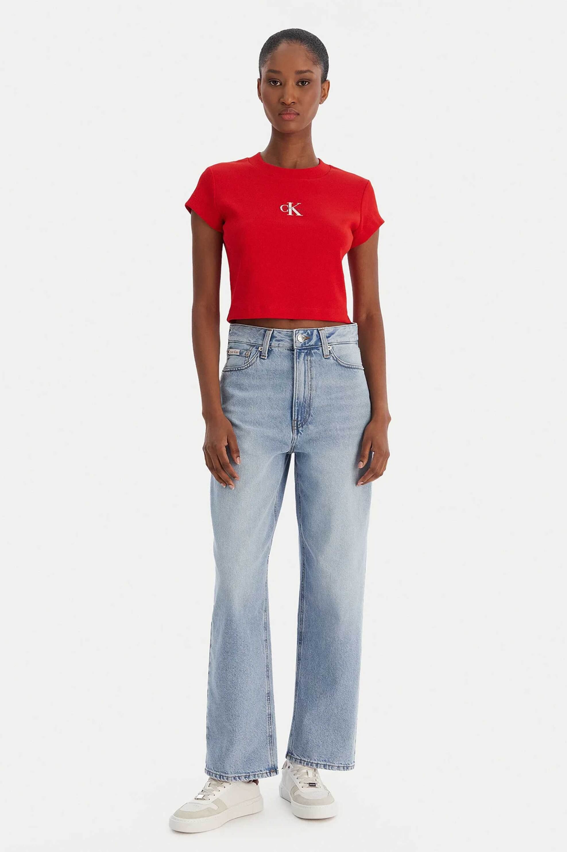 Calvin Klein Jeans γυναικείο T-shirt cropped με λογότυπο - LV047AB802 Κόκκινο φωτογραφία