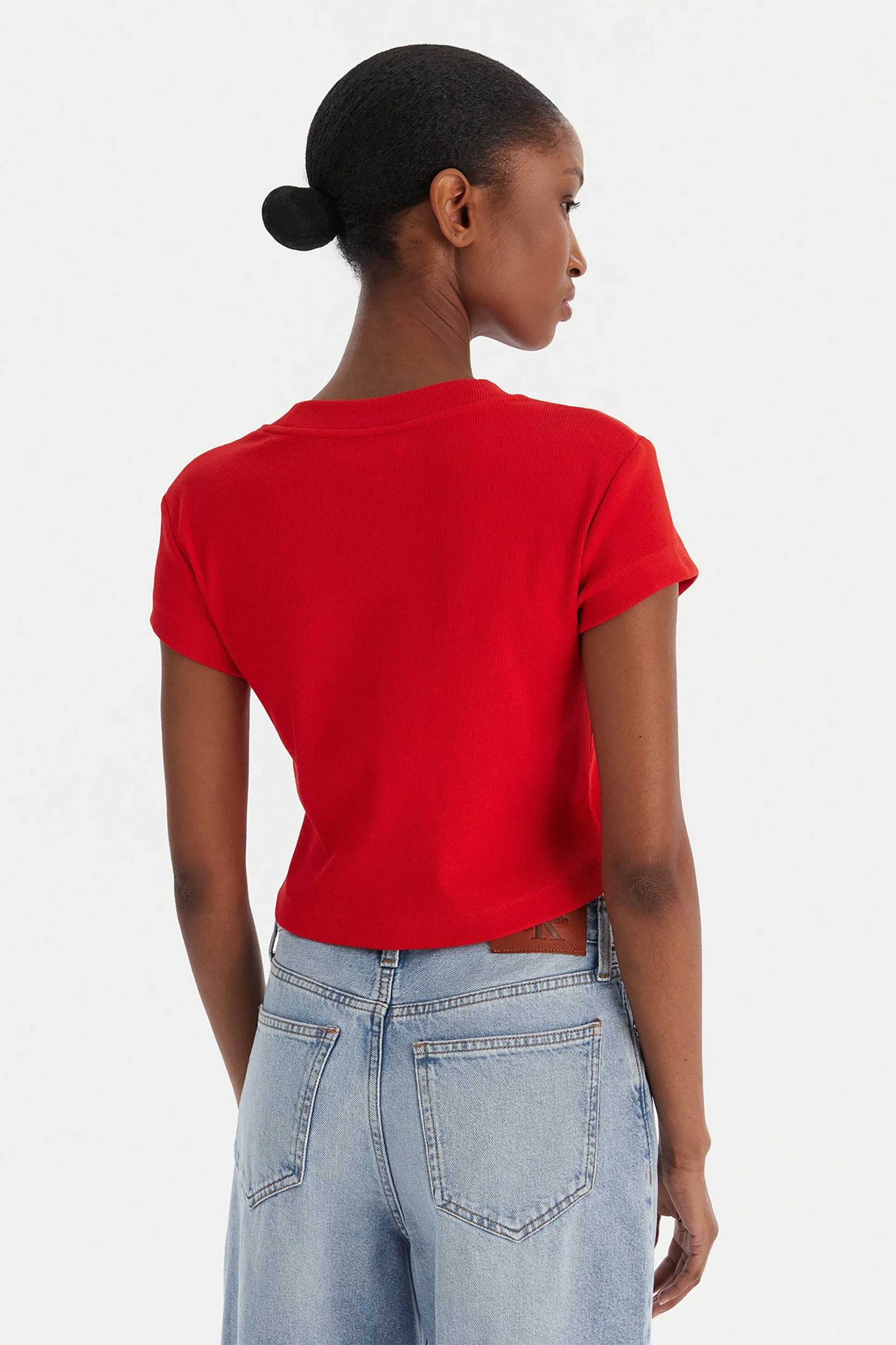 Calvin Klein Jeans Γυναικείο T-Shirt Cropped με Λογότυπο - Lv047Ab802 Κόκκινο