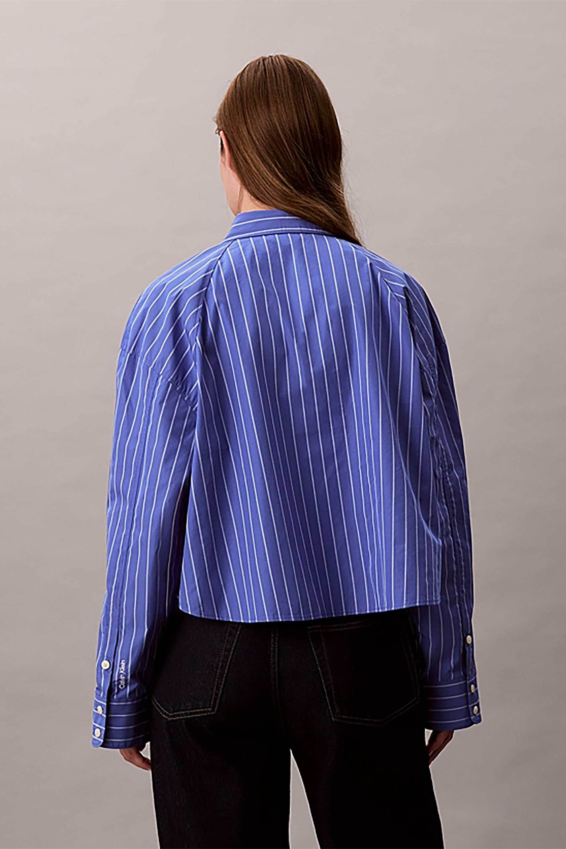 CALVIN KLEIN JEANS Calvin Klein Jeans γυναικείο πουκάμισο ριγέ cropped Boxy Fit - LV047C118G Γαλάζιο - 4