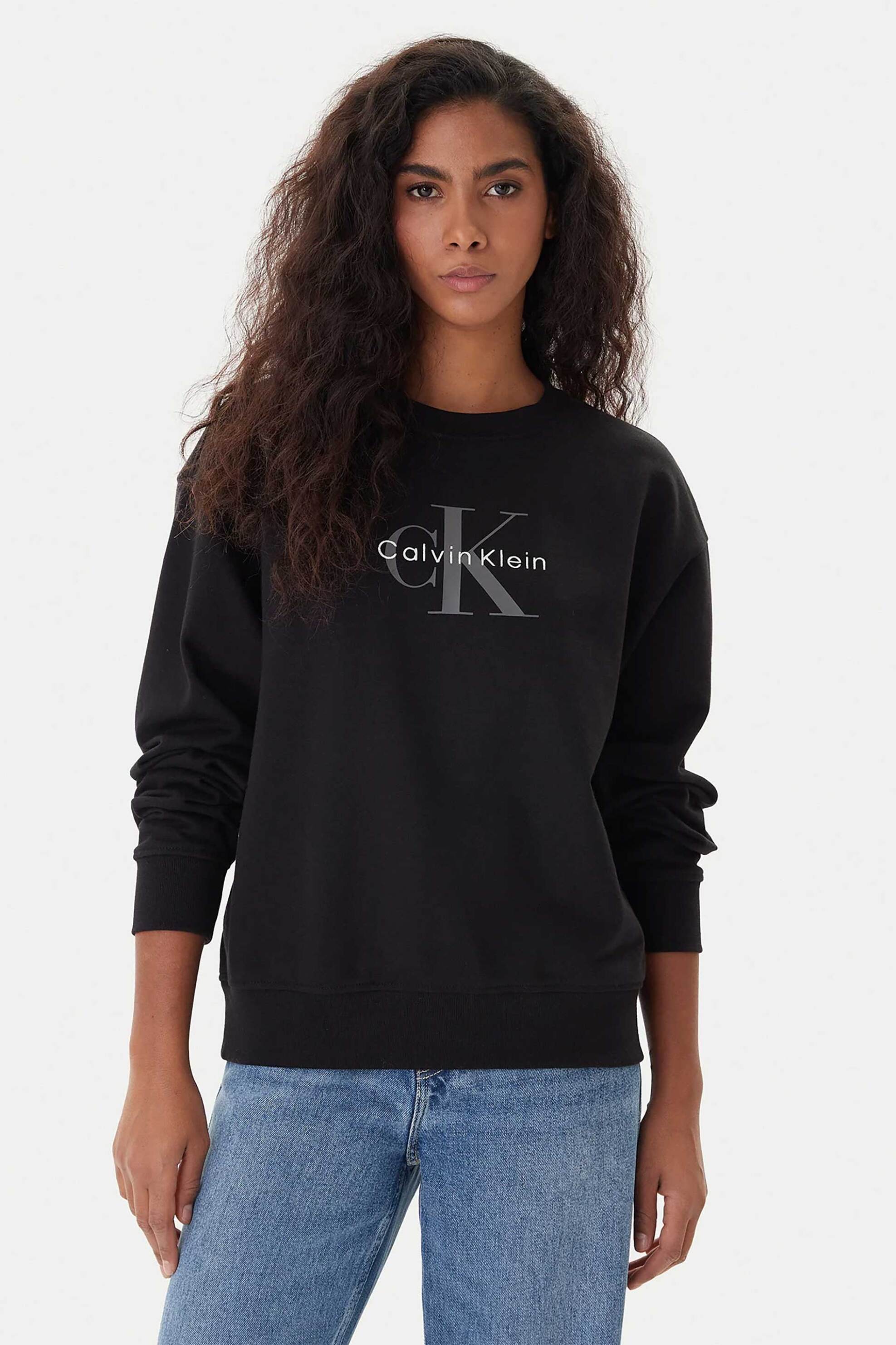 Calvin Klein Jeans γυναικεία μπλούζα φούτερ μονόχρωμη με λογότυπο Relaxed Fit - LV047B234G Μαύρο