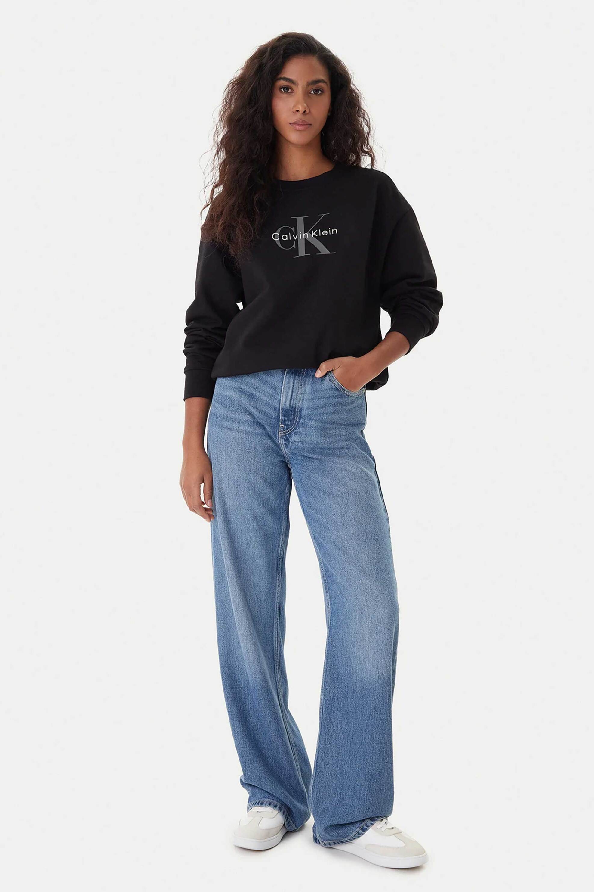 Calvin Klein Jeans γυναικεία μπλούζα φούτερ μονόχρωμη με λογότυπο Relaxed Fit - LV047B234G Μαύρο