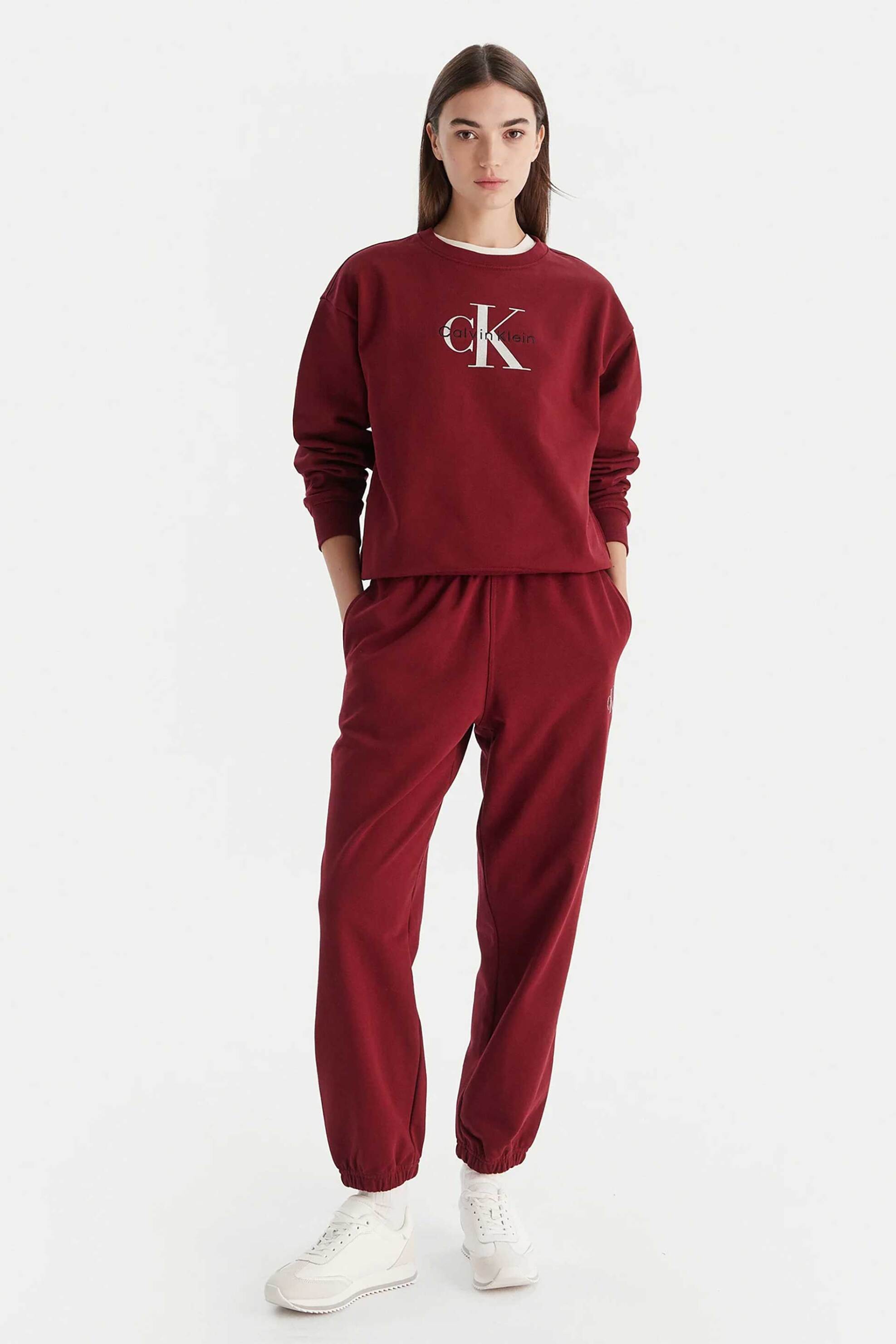 CALVIN KLEIN JEANS Calvin Klein Jeans γυναικεία μπλούζα φούτερ μονόχρωμη με λογότυπο Relaxed Fit - LV047B234G Μπορντό - 2