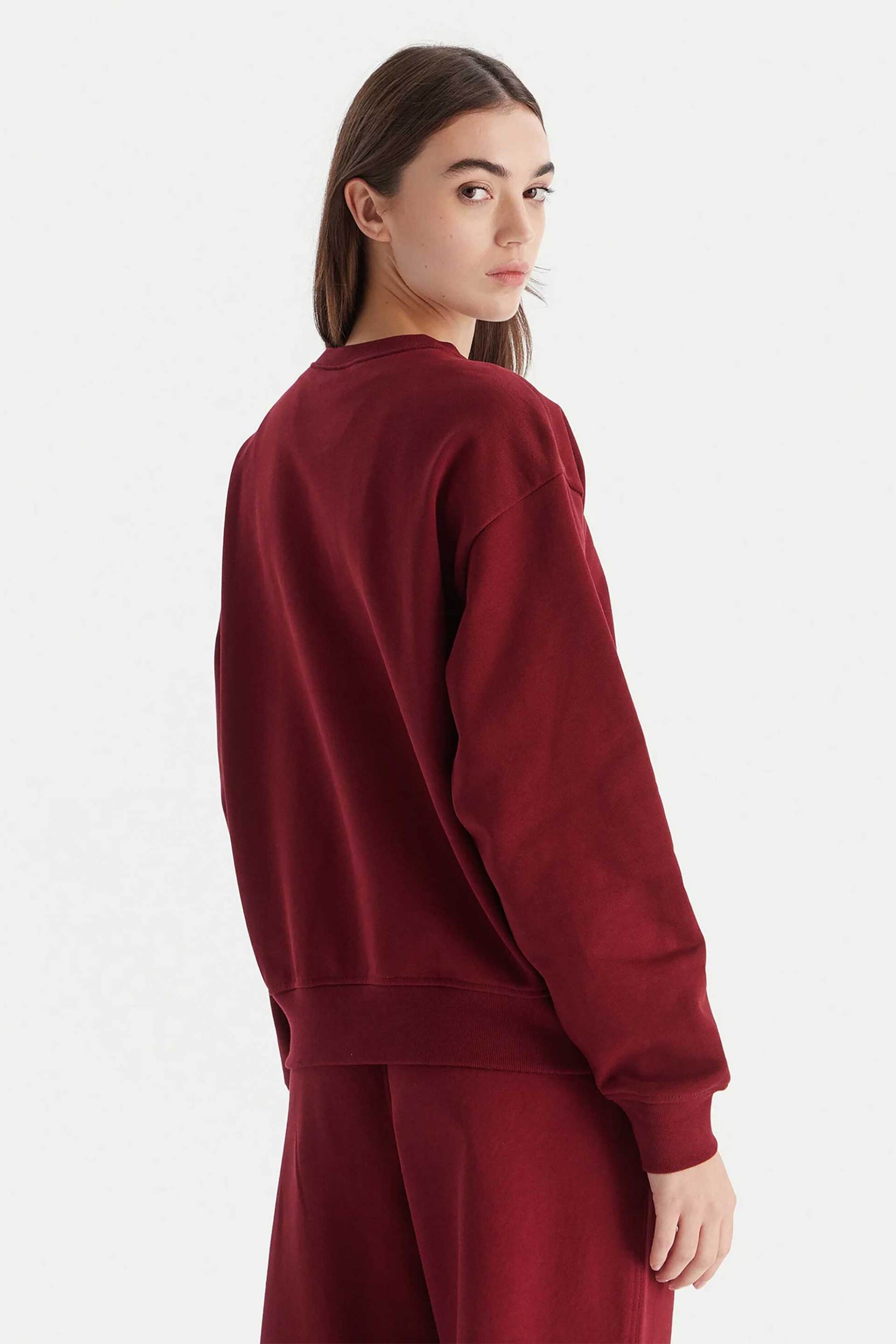 Calvin Klein Jeans Γυναικεία Μπλούζα Φούτερ Μονόχρωμη με Λογότυπο Relaxed Fit - Lv047B234G Μπορντό
