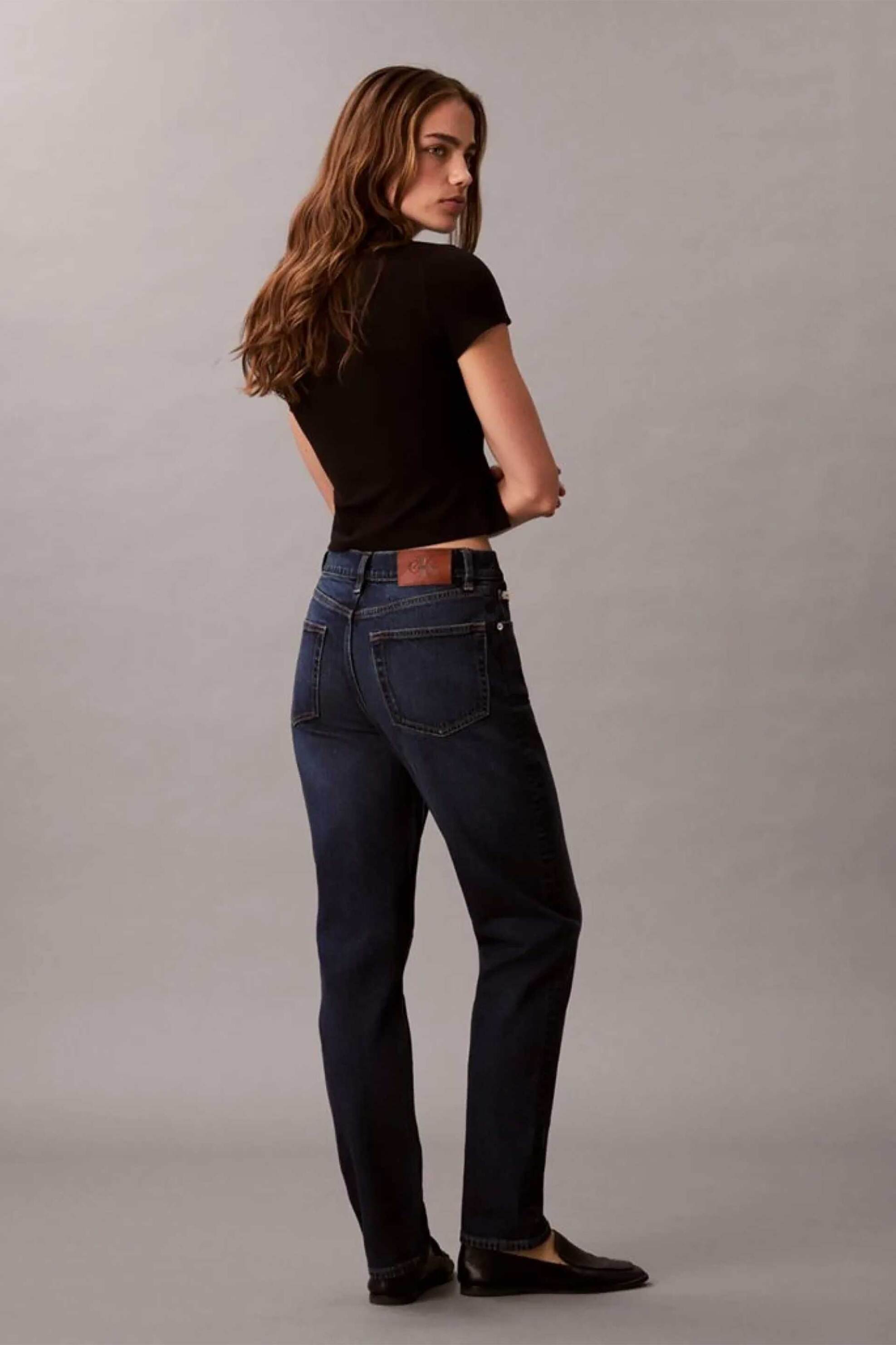 Calvin Klein Jeans Γυναικείο Τζιν Παντελόνι Πεντάτσεπο Mom Fit - Lv047D842G Denim Blue Σκούρο
