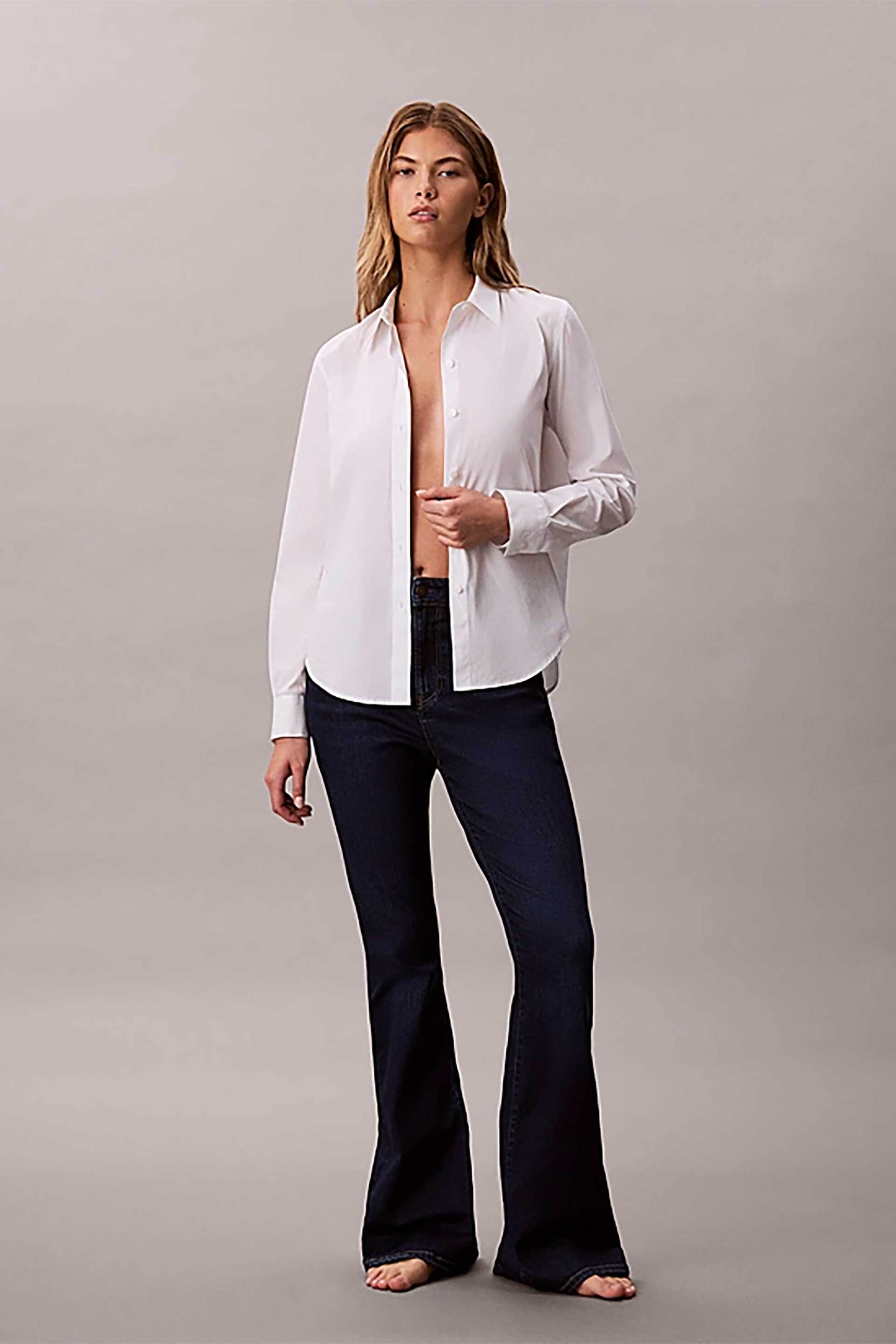 Calvin Klein Jeans γυναικείο ψηλόμεσο τζιν παντελόνι Flared Fit - LV047D755G Denim Blue Σκούρο