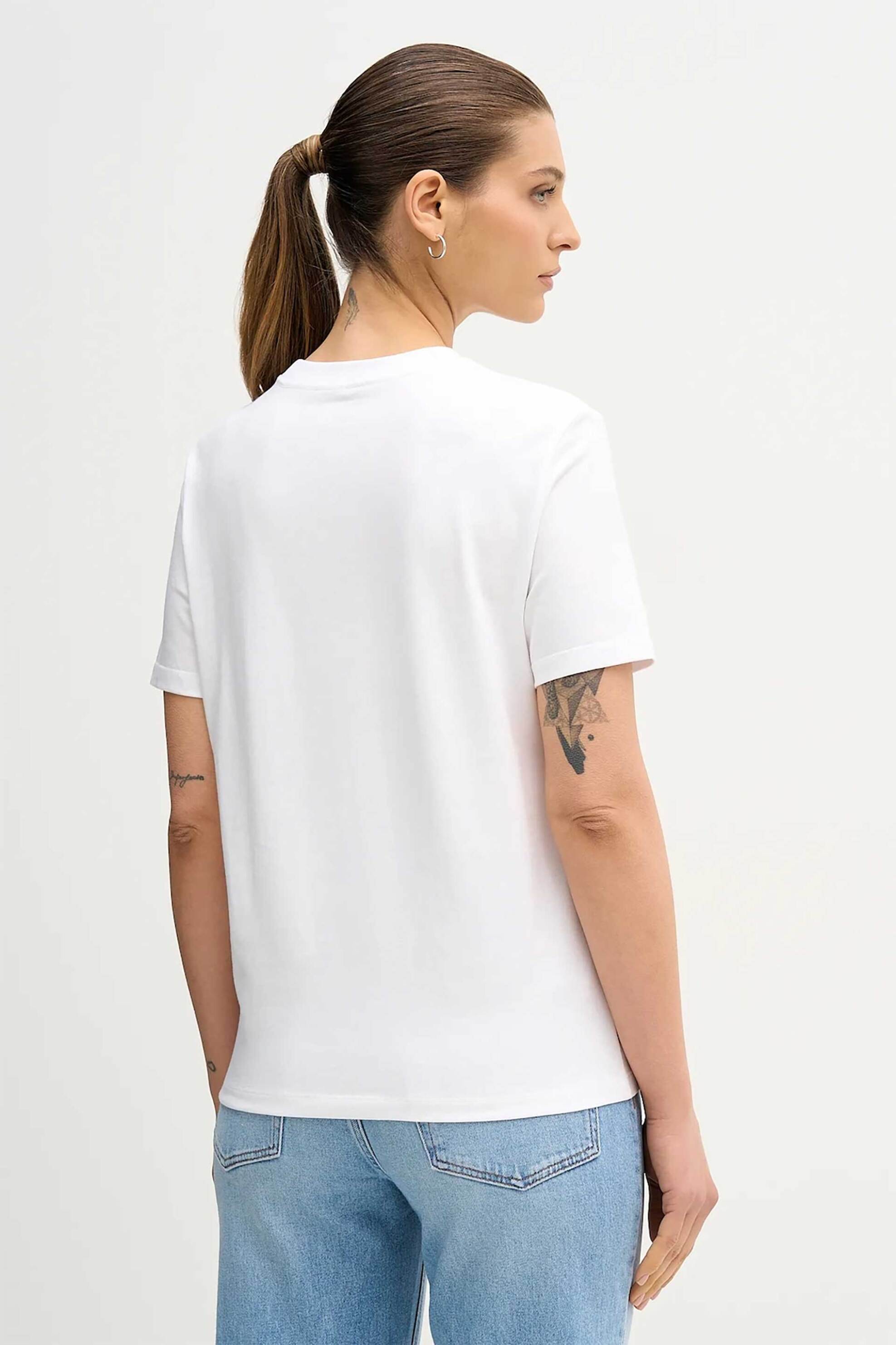 Calvin Klein Jeans Γυναικείο T-Shirt Μονόχρωμο με Λογότυπο Στο Στήθος - Lv044E215G Λευκό