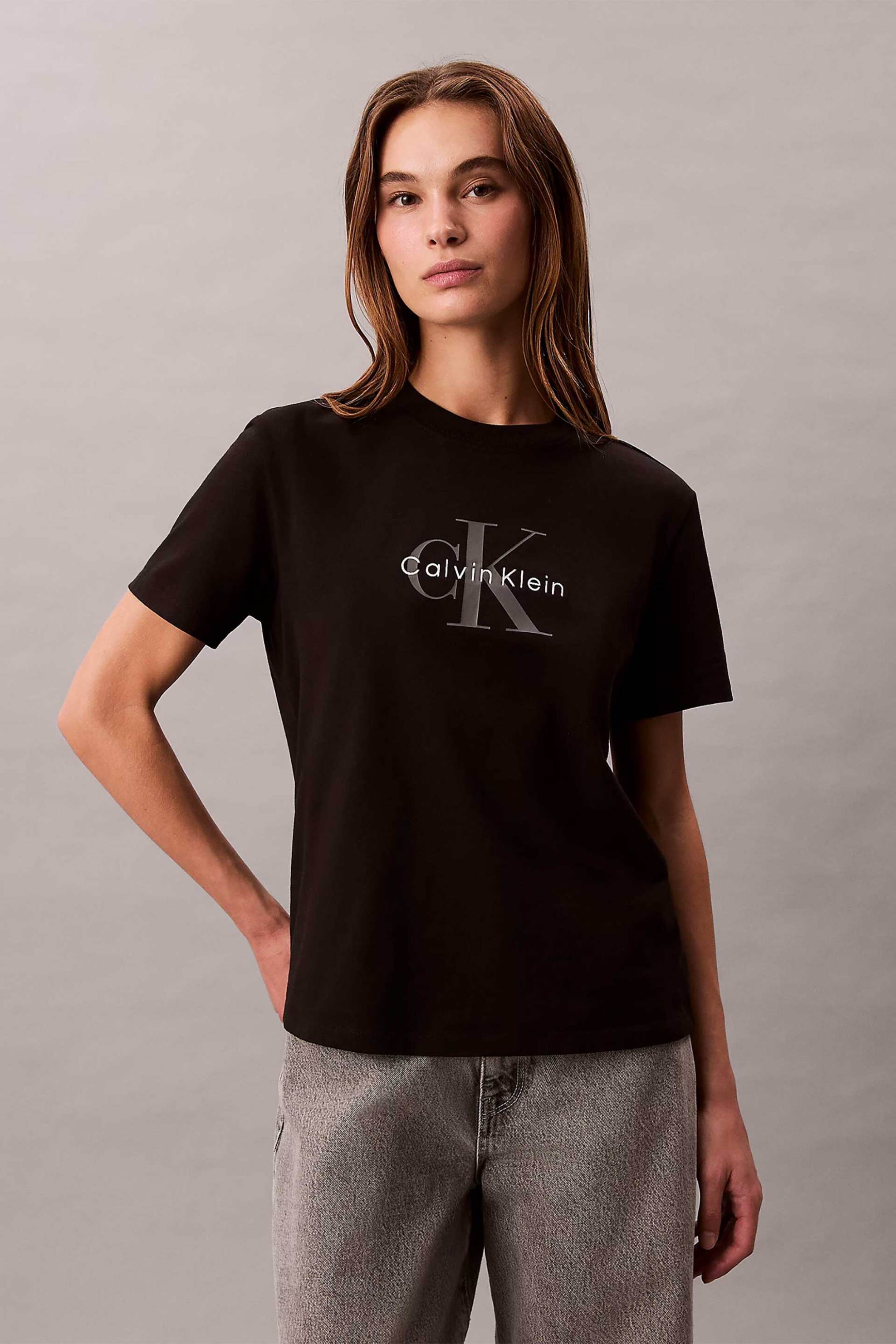 Calvin Klein Jeans γυναικείο T-shirt μονόχρωμο με λογότυπο Regular Fit - LV047B865G Μαύρο